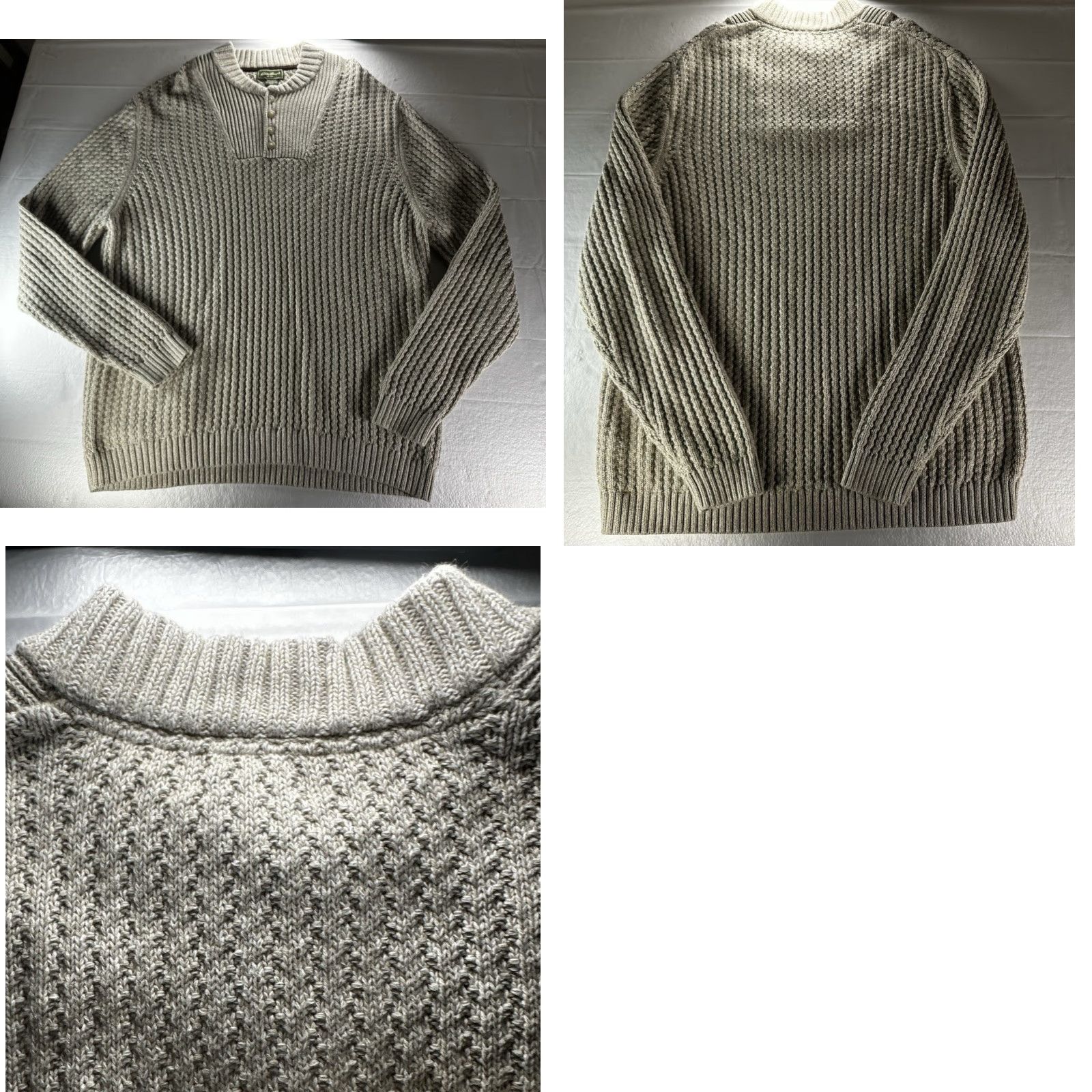 Eddie Bauer VTG Eddie Bauer Ribbed Henley Sweater Mens 2XL Beige Mock Neck Long Sleeve Cable-Knit 90s Vintage Debris: None Size US XXL / EU 58 / 5 - 9 Thumbnail