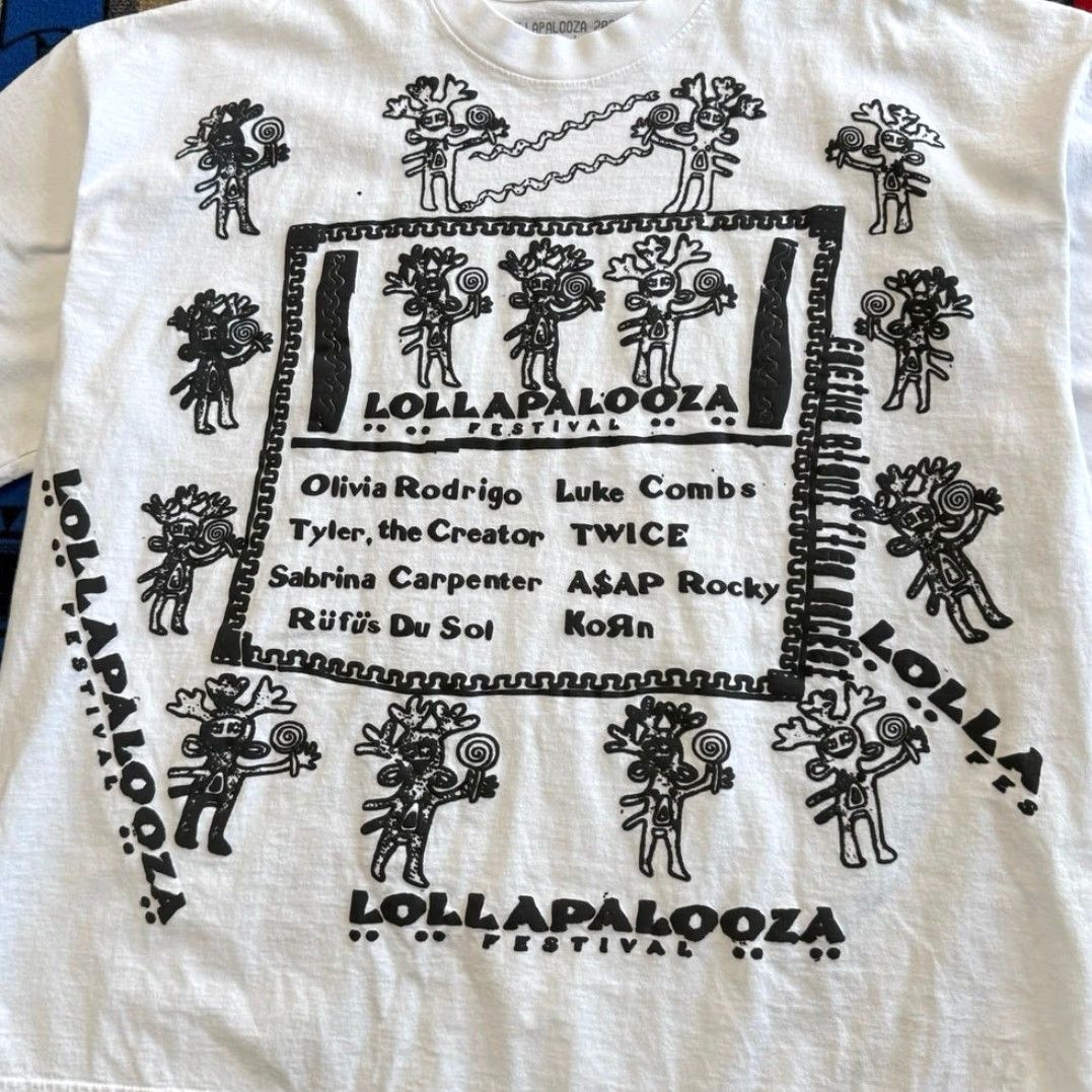 Market Lollapalooza 2025 Cactus Plant Flea Market Lineup T-Shirt 2XL White Men Short Sleeve Regular Solid Sabrina Carpenter Size US XXL / EU 58 / 5 - 4 Thumbnail