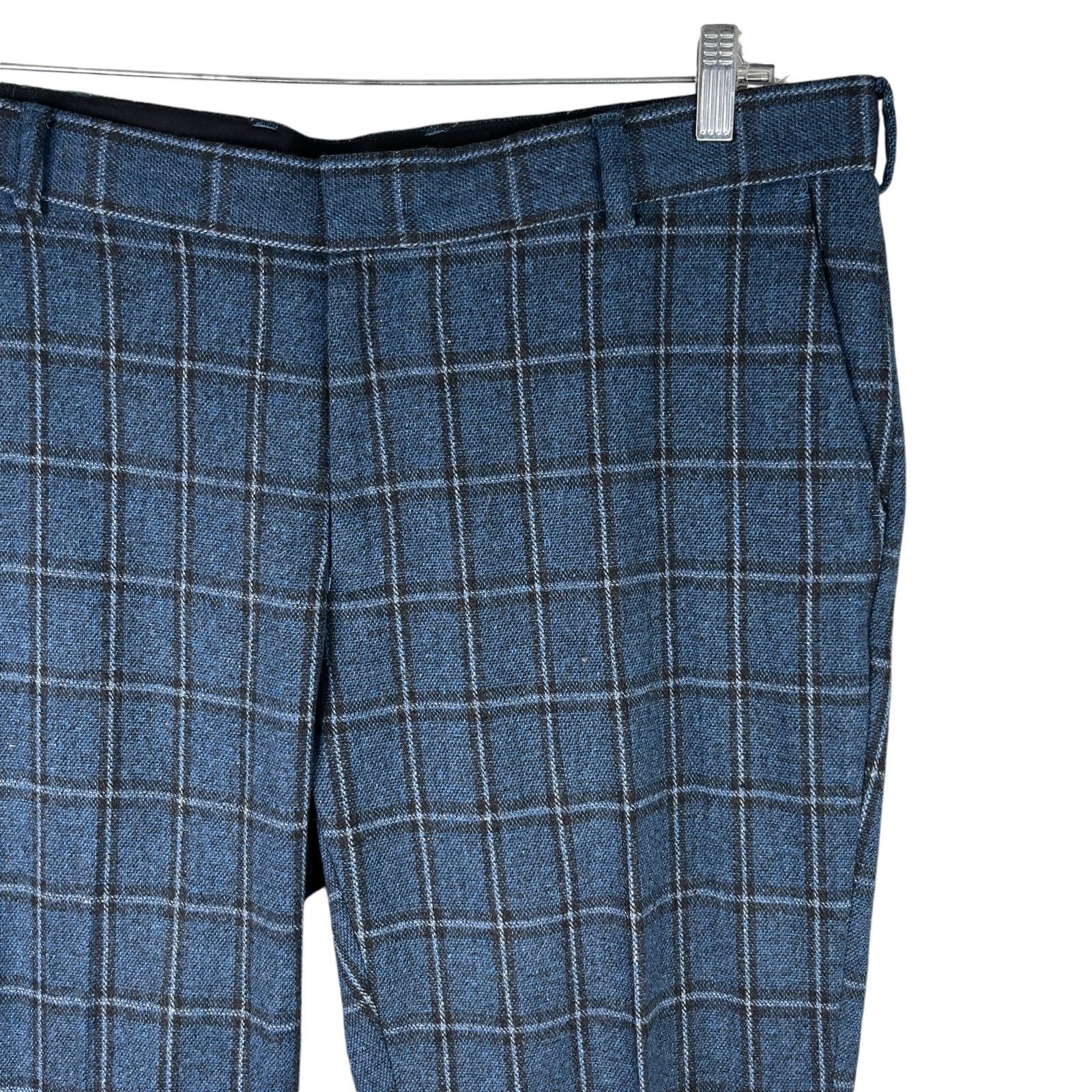  Mens Wool Blend Pants Blue Plaid 38\