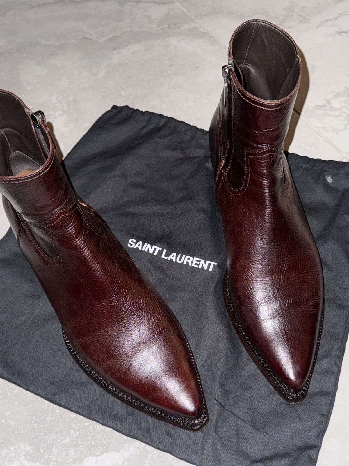 Saint Laurent Paris Spectacular Dark Cherry LUKAS Boots Santiag Harness Size US 13 / EU 46 - 1 Thumbnail