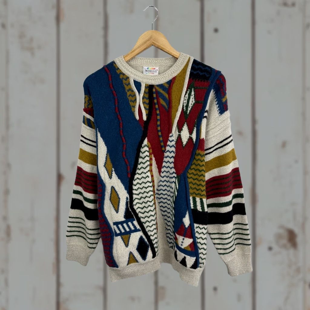 Tonello 🇮🇹 Vintage 90s Monello Sweater Made in Italy Coogi Style Rare Size L/XL Size US L / EU 52-54 / 3 - 1 Thumbnail
