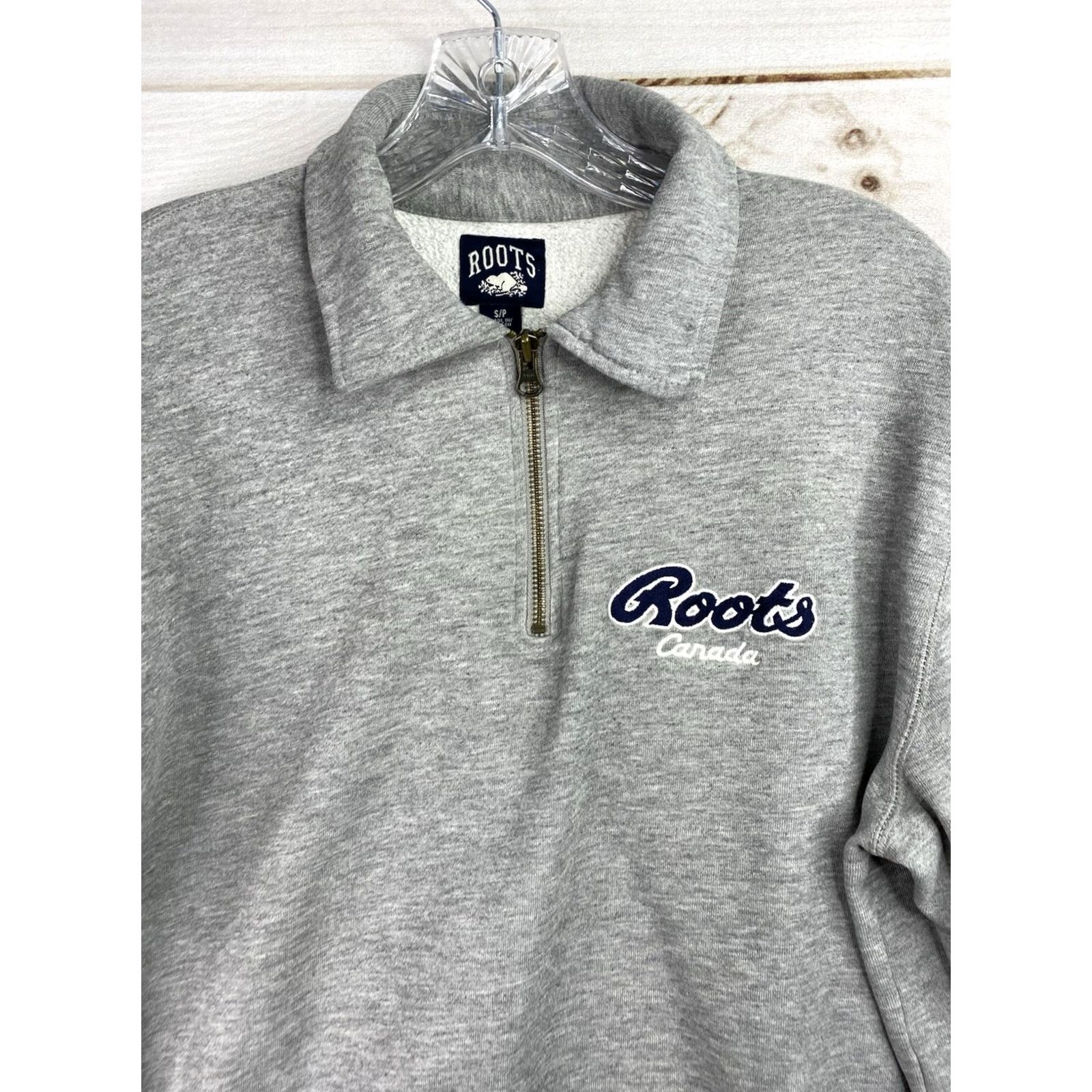 Roots Roots Sweatshirt Mens S Gray Collar Quarter Zip Pullover Logo Embroidered Size US S / EU 44-46 / 1 - 2 Thumbnail