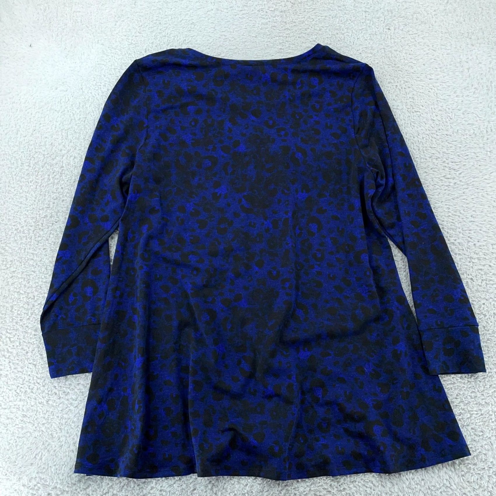 Vintage LuLaRoe Elizabeth Shirt Womens Large Blue Black Leopard Print Long Sleeve Tunic Size L / US 10 / IT 46 - 3 Thumbnail