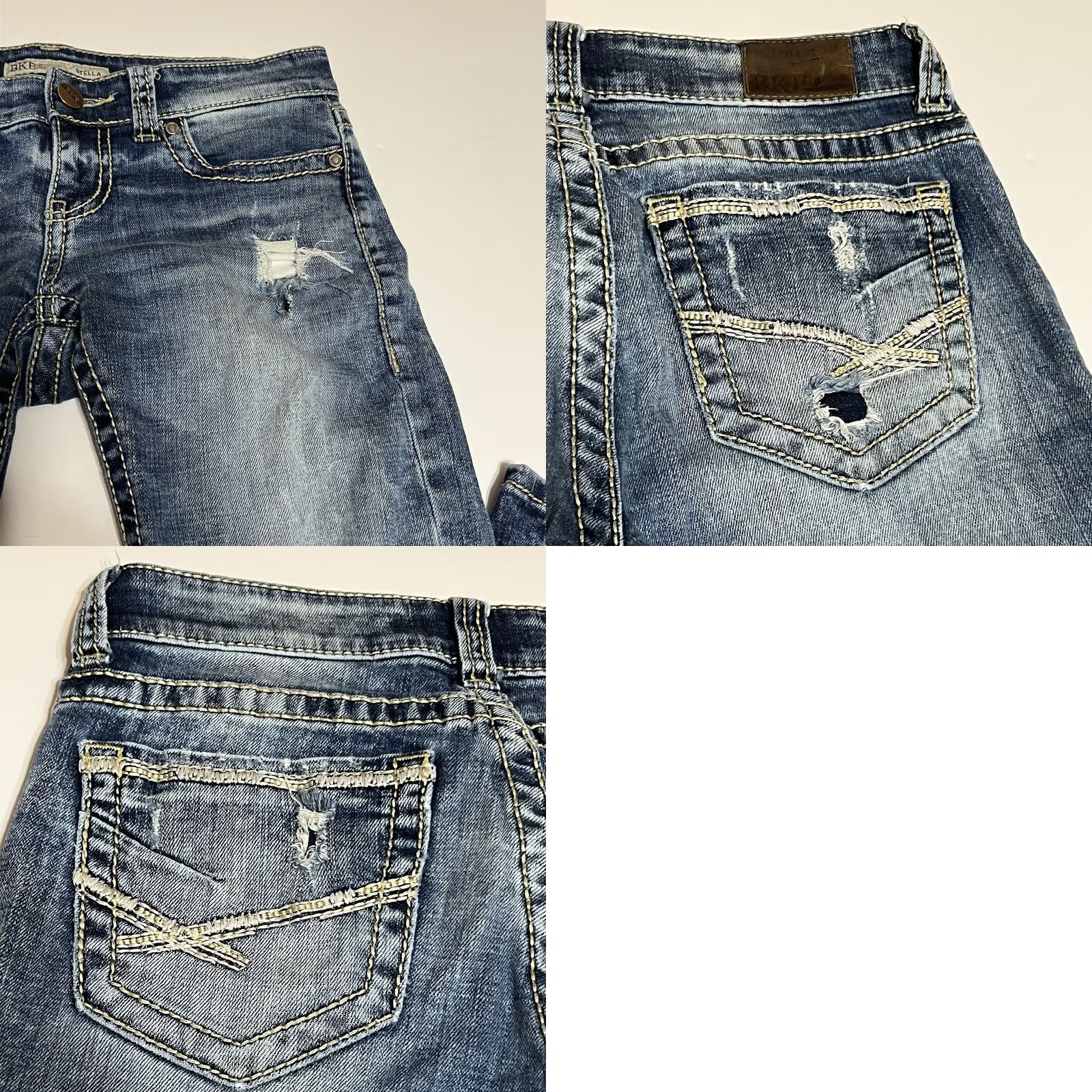 BKE BKE Stella Bootcut Jeans Blue Low Rise Denim 30 Inseam 32 Distressed Regular Rise Stretch 5-Pocket Womens Jeans Size 30" / US 8 / IT 44 - 9 Thumbnail