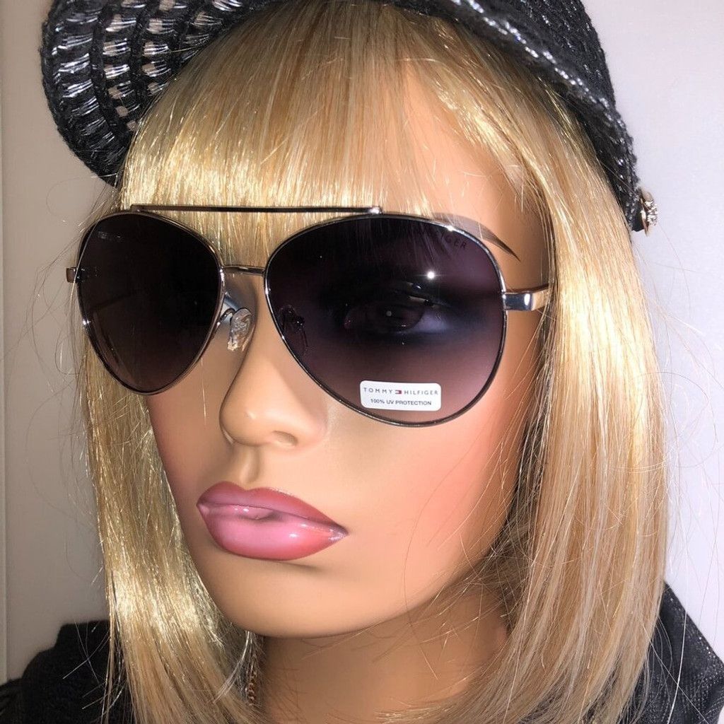Tommy Hilfiger Tommy Hilfiger Silver & Black Texturized Aviator Sunglasses Size ONE SIZE - 1 Thumbnail