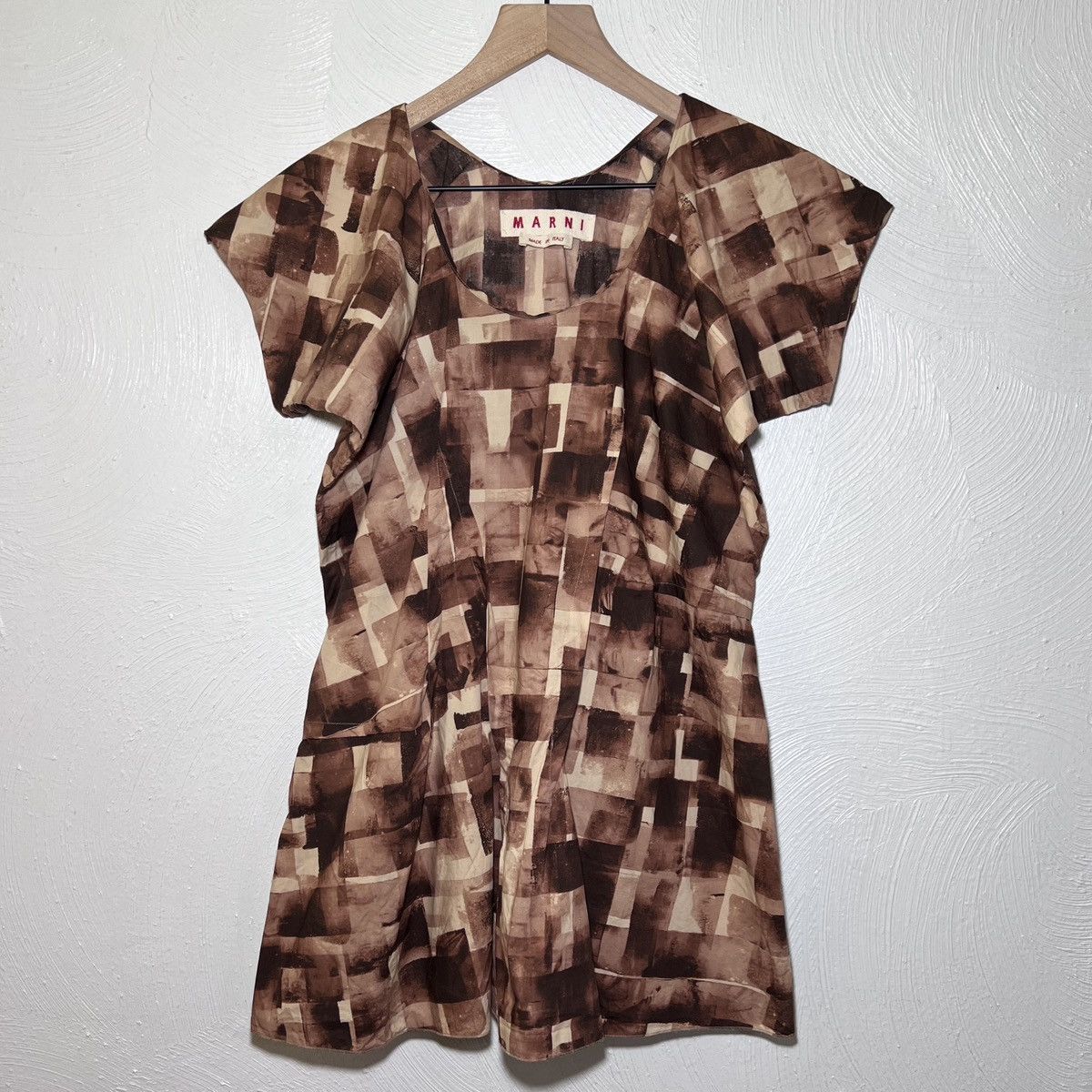 image of Marni Boxy-Cut Geometric Print Blouse in Brown, Women's (Size Small)