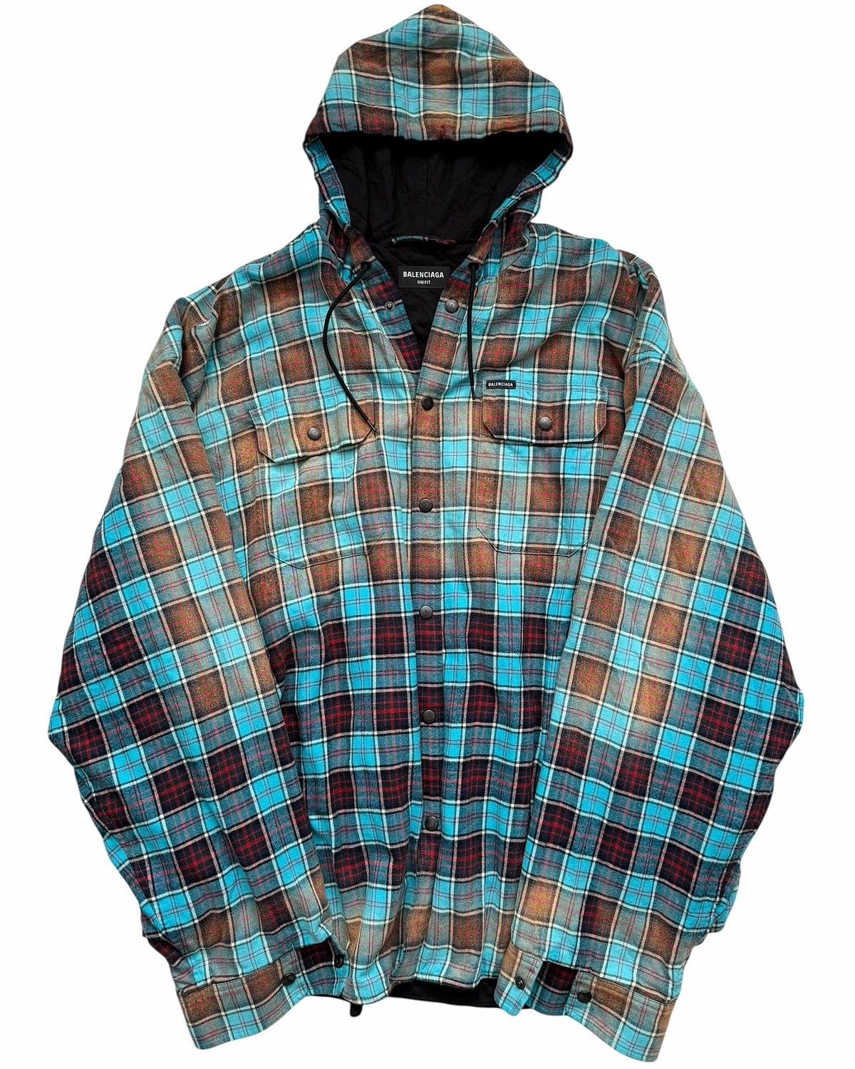 Balenciaga Bleach Oversized Hooded Flannel Blue Size US L / EU 52-54 / 3 - 1 Thumbnail