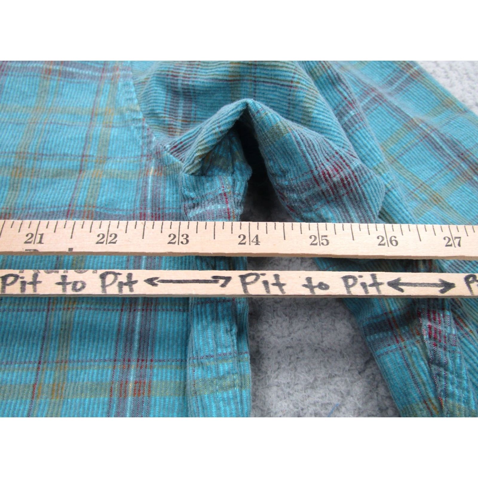 Carbon2Cobalt Carbon2Cobalt Button-Up Shirt Mens Large Blue Plaid Corduroy Western with Pockets Size US L / EU 52-54 / 3 - 7 Thumbnail
