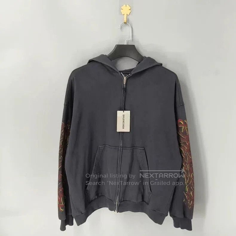 Balenciaga Black Flame Print Hoodie.