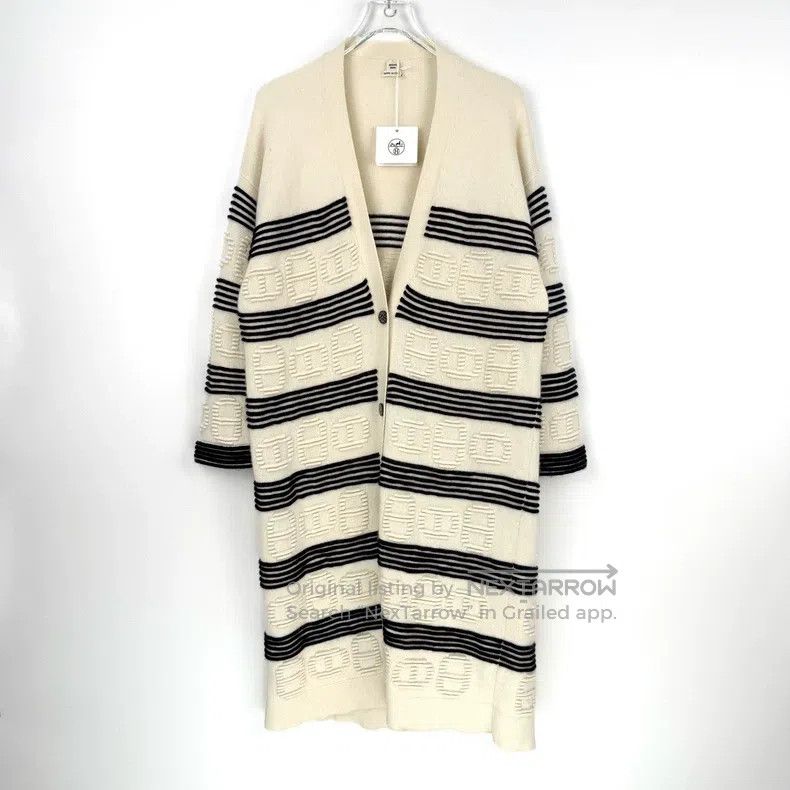 Hermes Hermes Striped Pig Nose 3D Logo Cashmere Long Cardigan Size XXS / US 00 / IT 34 - 3 Thumbnail