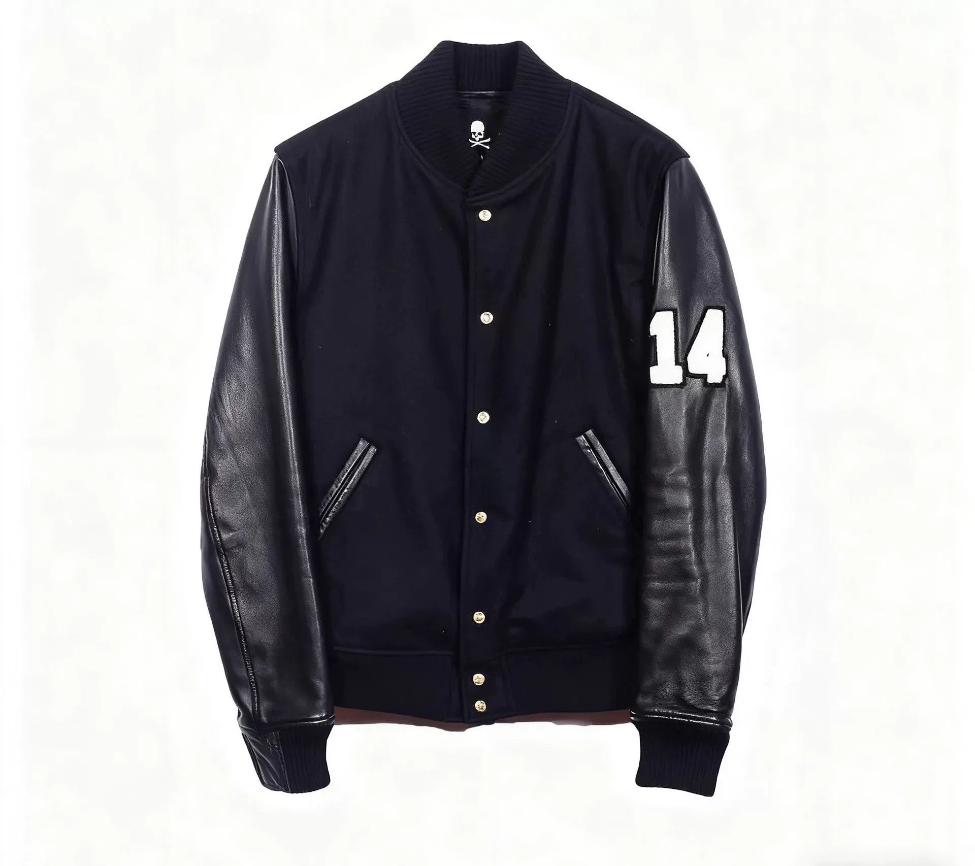 Mastermind Japan mastermind Japan Leather Sleeve Baseball Jacket Size US M / EU 48-50 / 2 - 1 Thumbnail