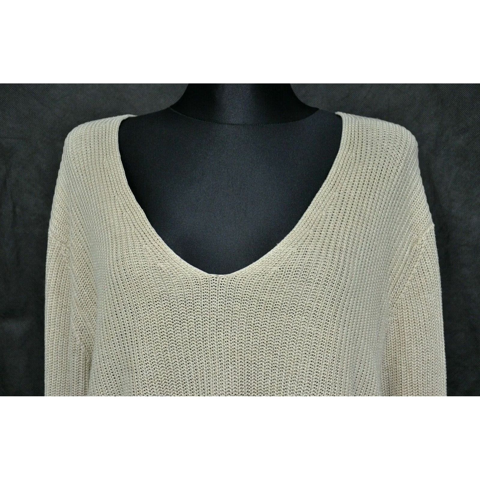 Acne Studios ACNE STUDIOS DEBORAH CHUNKY OVERSIZED LINEN SWEATER M Beige Womens Pullover Long Sleeve V-Neck Size M Size M / US 6-8 / IT 42-44 - 3 Thumbnail