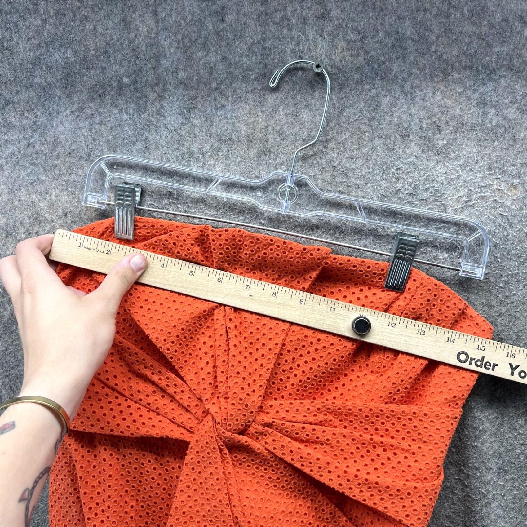 Vintage Eyelet Strapless Dress Womens 8 Orange Bow Front Fit & Flare Sundress Knee Mens? Size M / US 6-8 / IT 42-44 - 4 Thumbnail