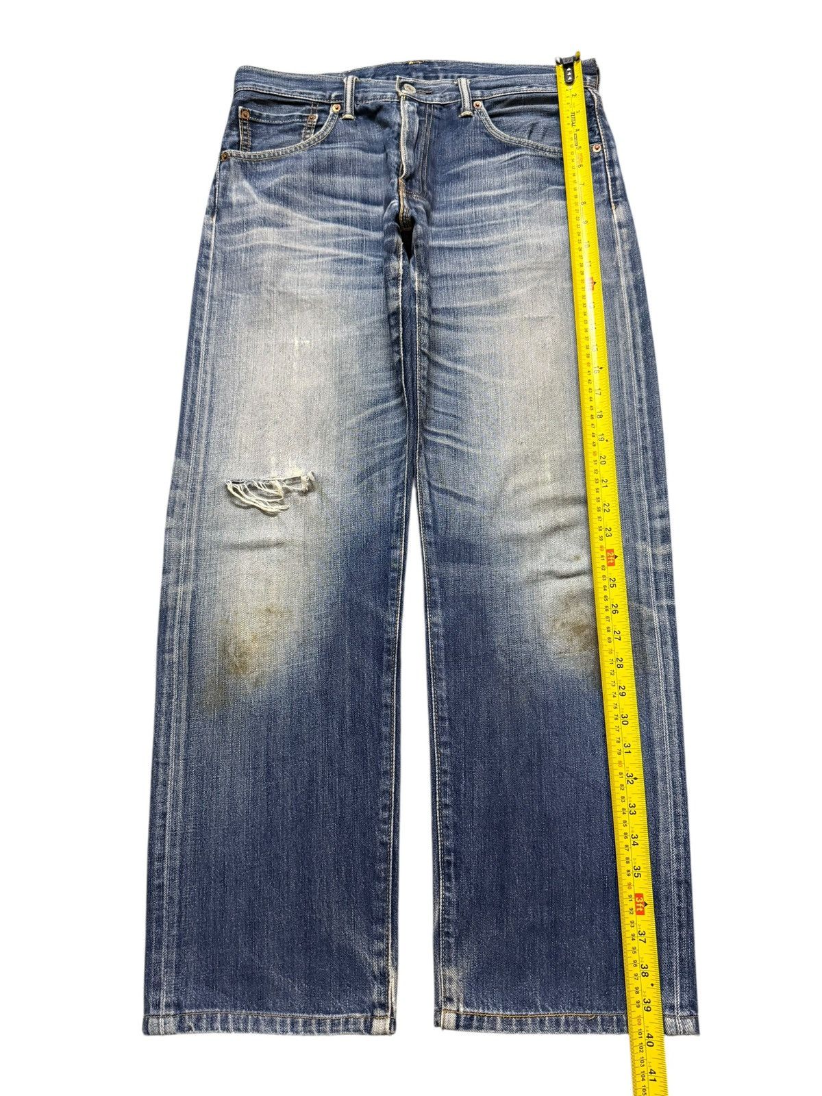 Levi's Vintage Y2K Levis 503 Blue Bleached Distress Wide Leg Loose Size US 33 - 9 Thumbnail