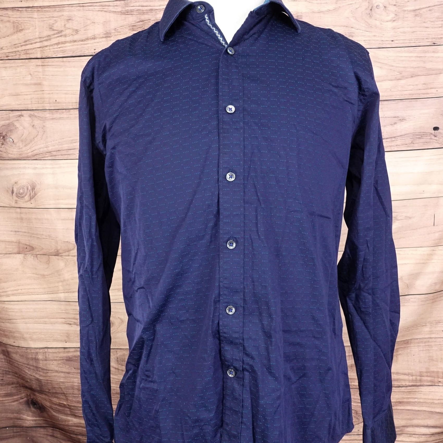 BUGATCHI BUGATCHI SHAPED FIT BLUE GEOMETRIC BUTTON DOWN SHIRT MENS SIZE L LARGE Size US L / EU 52-54 / 3 - 3 Thumbnail