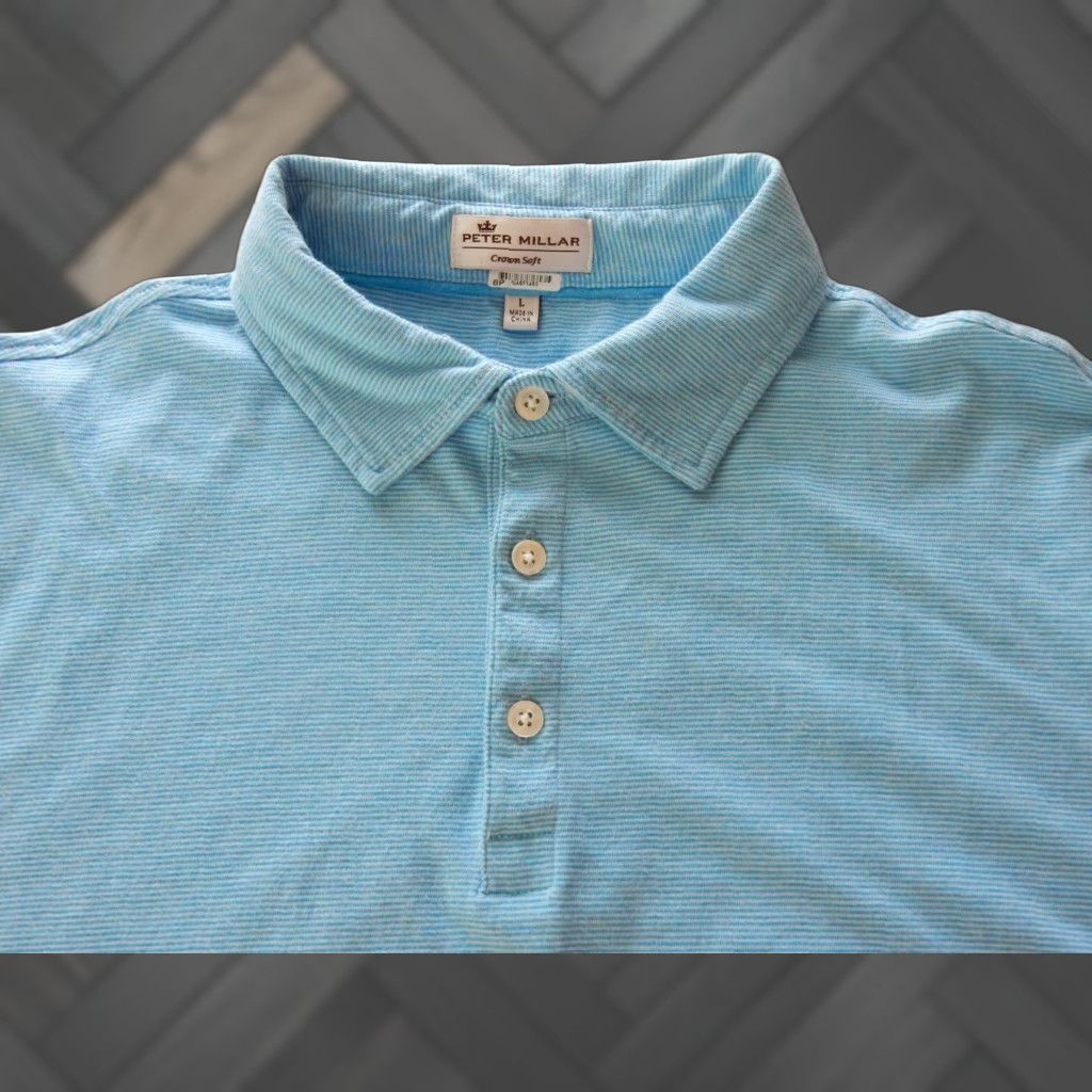 Peter Millar Peter Millar Men's Polo Shirt XL Short Sleeve Striped Blue Cotton Casual Size US XL / EU 56 / 4 - 1 Thumbnail