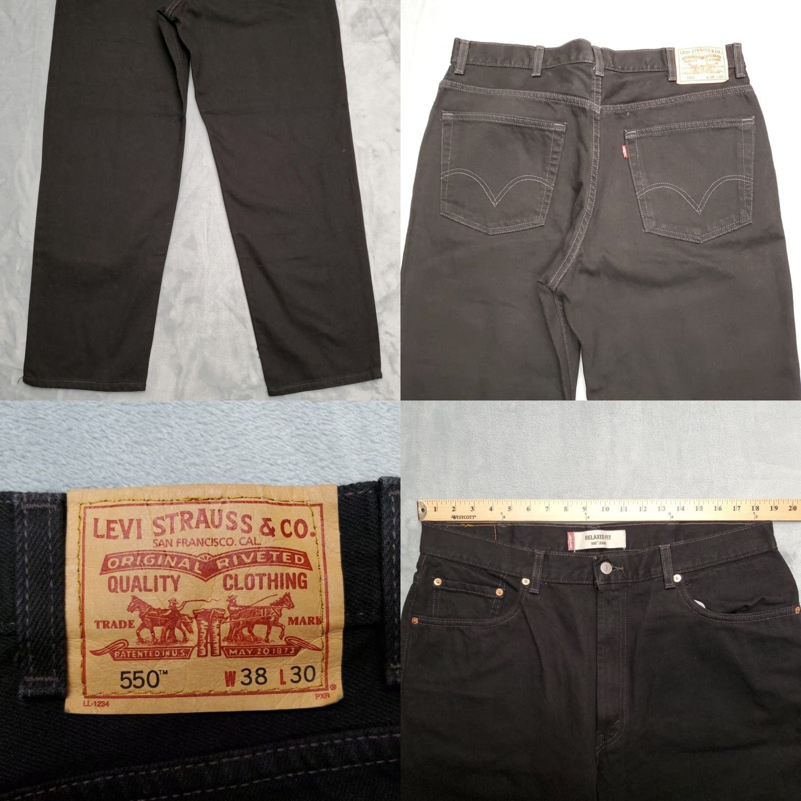 Denime VINTAGE Levis Jeans Mens 38x30 Black 550 Denim Relaxed Straight 5-Pocket Comfort Y2k USA 90s Mens Size US 38 / EU 54 - 8 Thumbnail