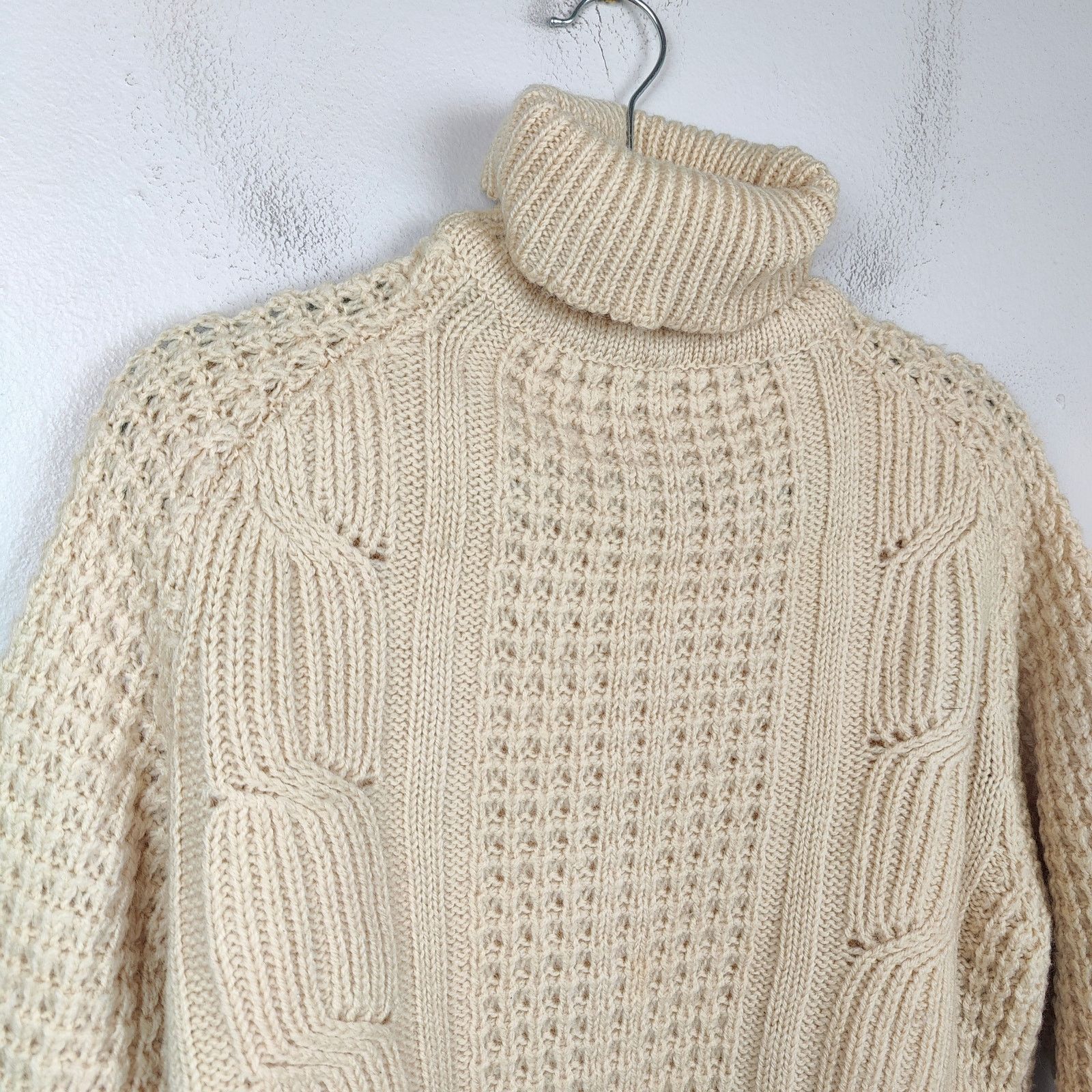 Other Vintage Handknit Fisherman Sweater Womens Large Beige Knit Size L / US 10 / IT 46 - 2 Thumbnail