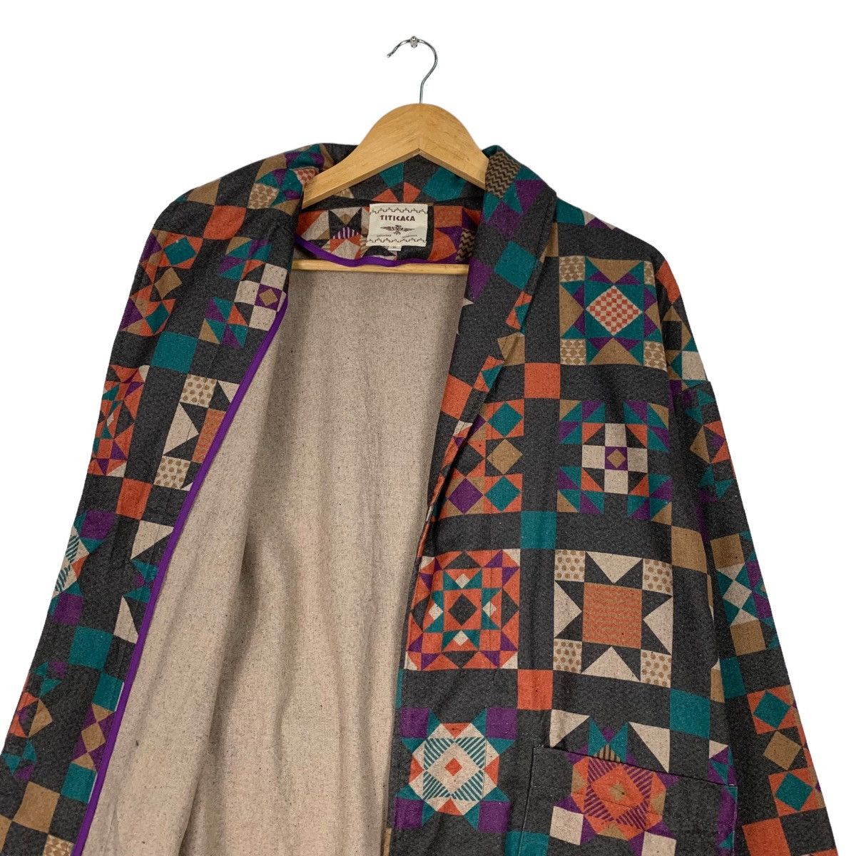 Japanese Brand Vintage TITICACA Motif Design Robe / Long Coat #1129-C52 Size M / US 6-8 / IT 42-44 - 11 Thumbnail