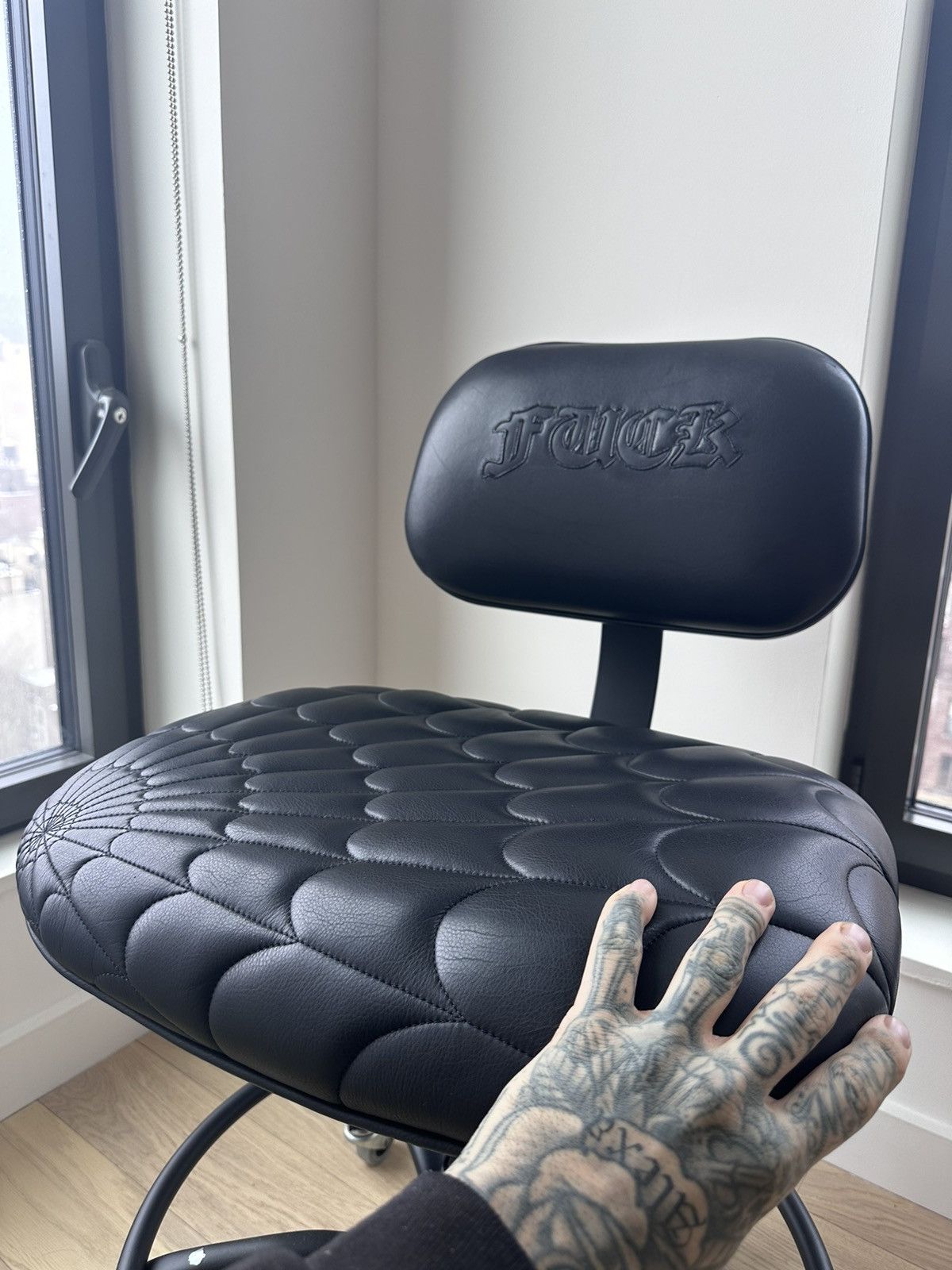 Chrome Hearts CHROME HEARTS ‘ FUCK ‘ & WEB LEATHER CHAIR ! Size ONE SIZE - 11 Thumbnail