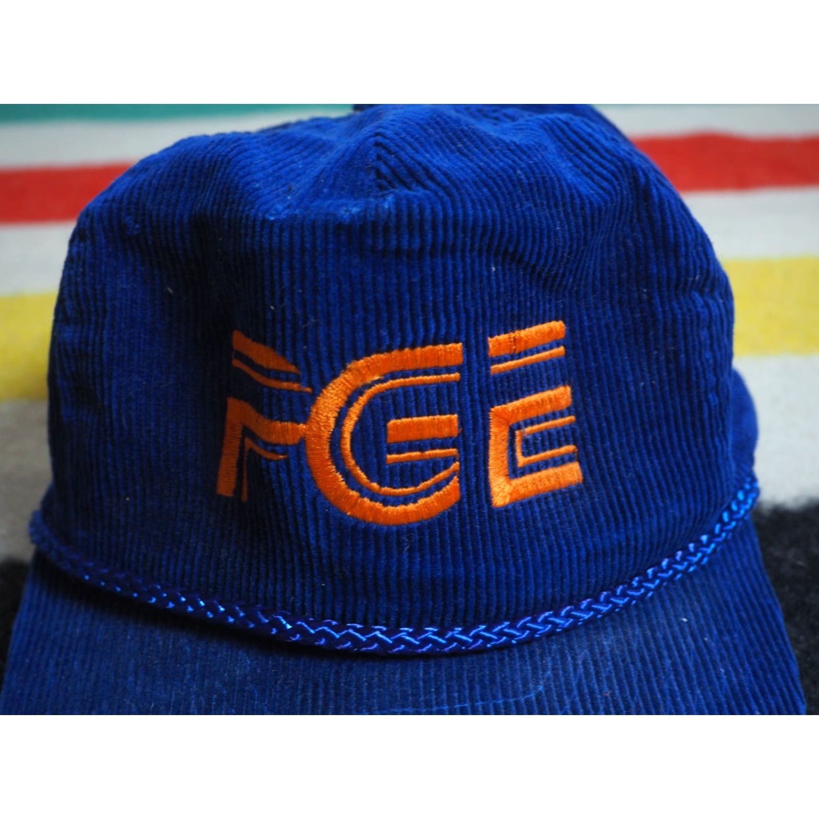 GAS VTG 80s 90s Pacific Gas Energy PGE Blue Corduroy Strapback Trucker Hat Cap OSFM Size ONE SIZE - 4 Thumbnail