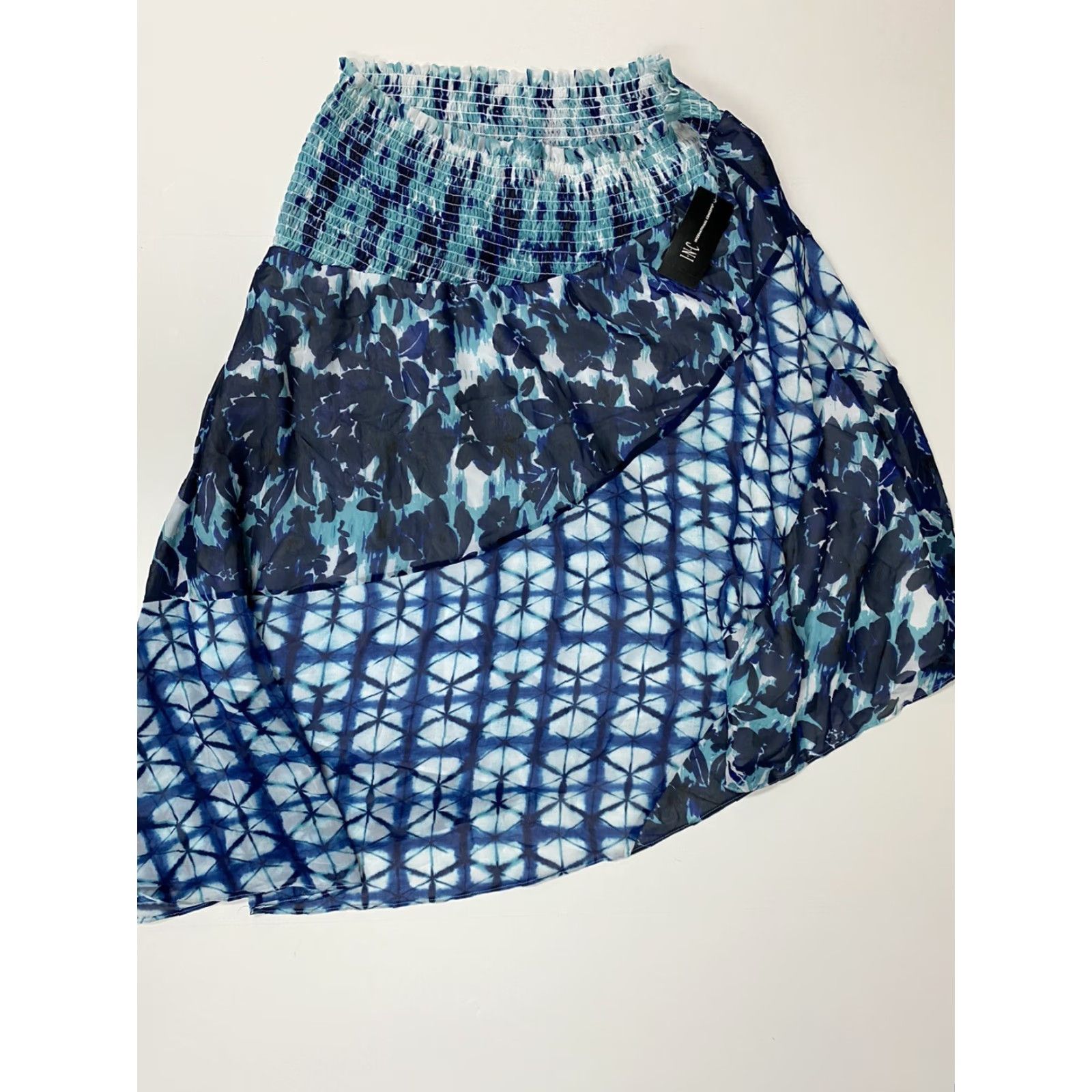Vintage INC International Concepts Skirt Women L Blue Knee Length A-Line Casual Floral 100% Polyester Asymmetric Ruffle Lined Sail? Size 36" / US 14 / IT 50 - 2 Thumbnail
