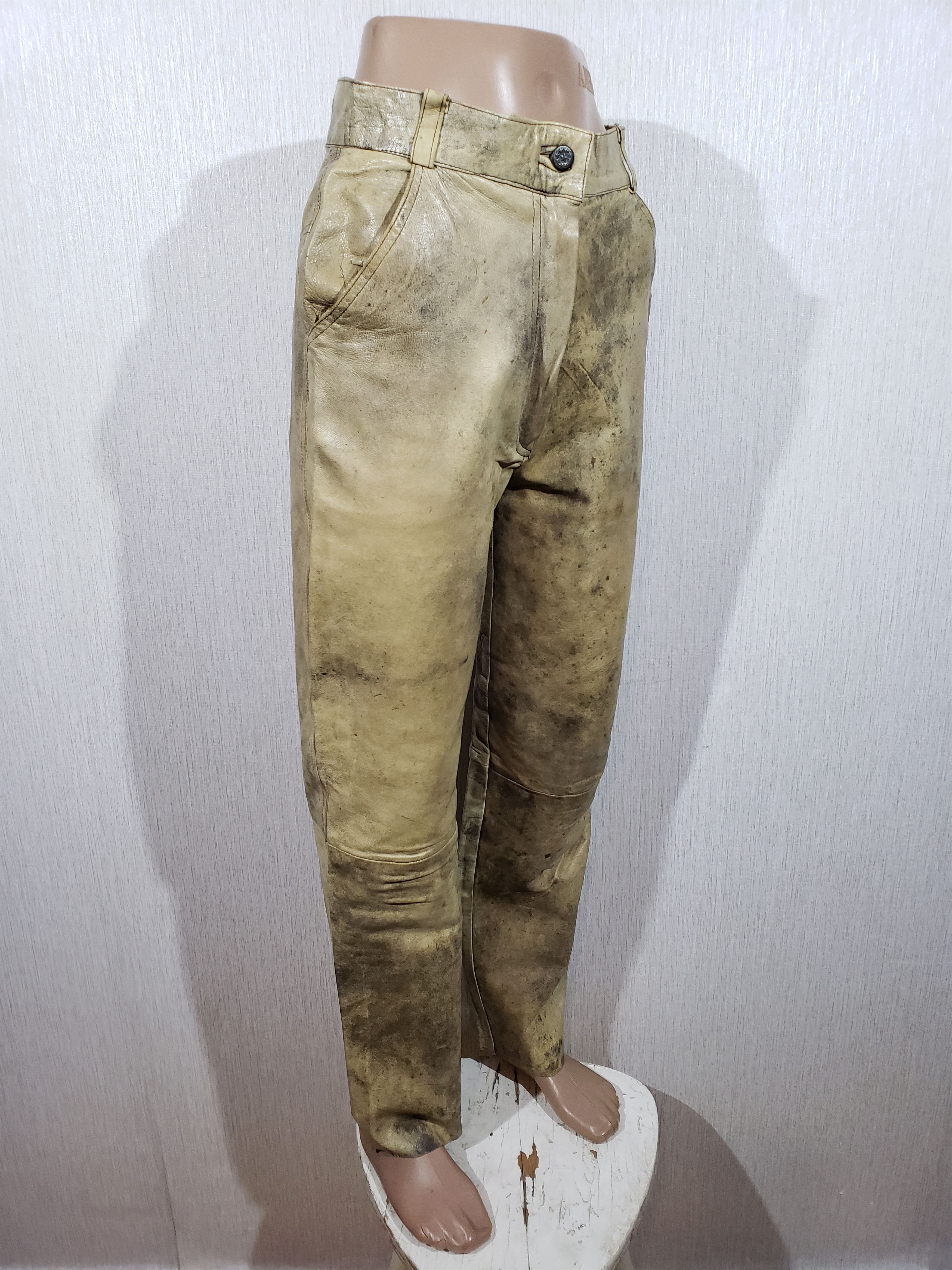Genuine Leather Brown women's pants with pockets. Size 28" / US 6 / IT 42 - 3 Thumbnail