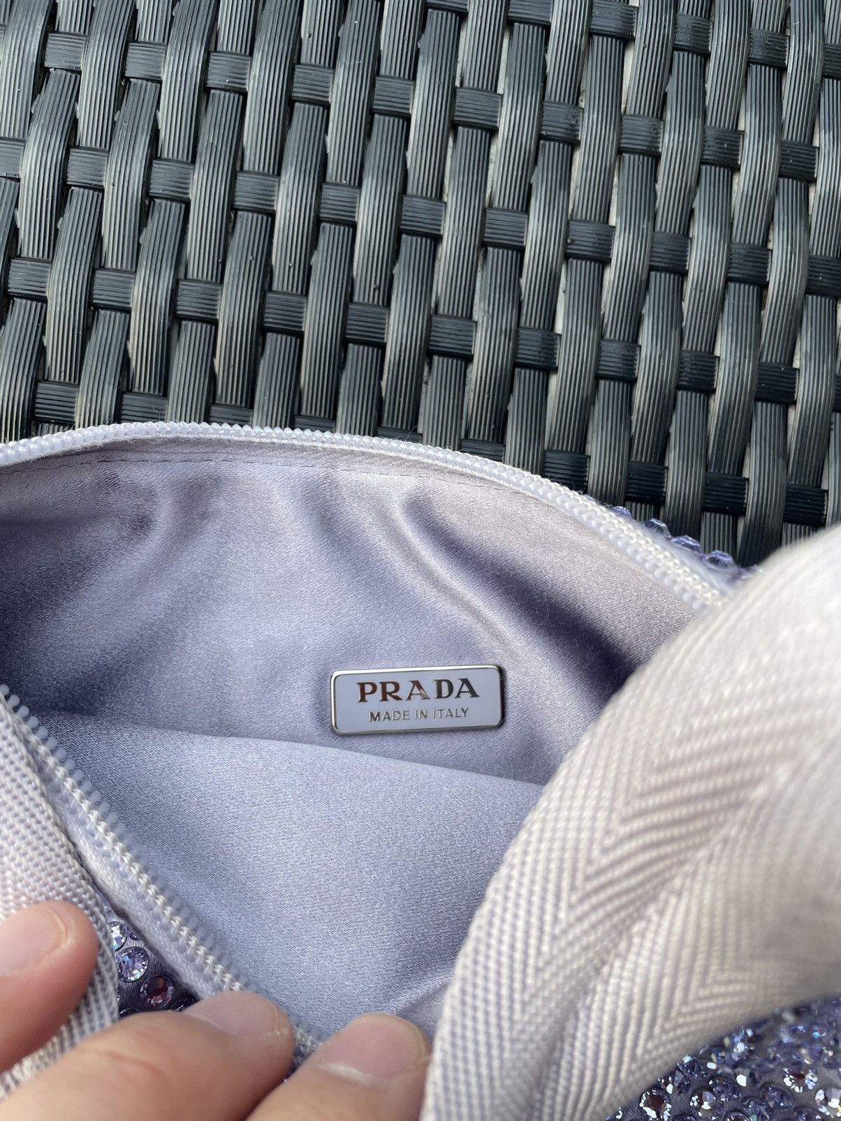 Prada Prada Purple Crystal 2000 Re-Ed Hobo Handbag Satin Silver Size ONE SIZE - 9 Thumbnail