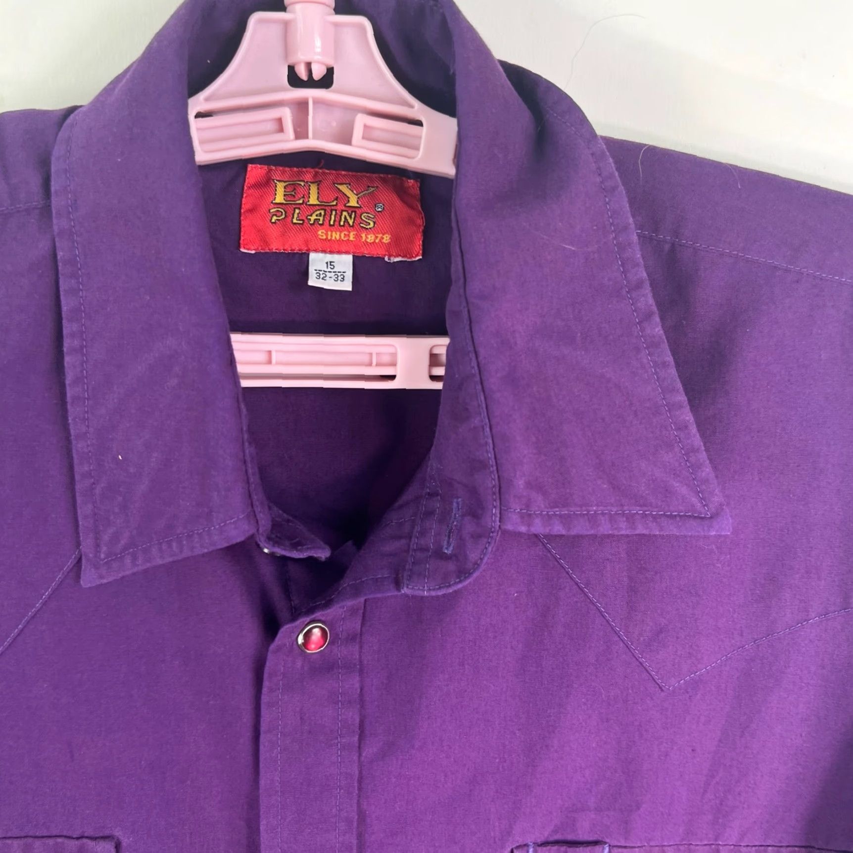 Vintage VINTAGE Ely Plains Pearl Snap Western Long Sleeve Shirt Mens 15 Purple Cotton Polyester Blend Button-Up Solid Western Mens Size 15 Purple Shirts Size US M / EU 48-50 / 2 - 3 Thumbnail