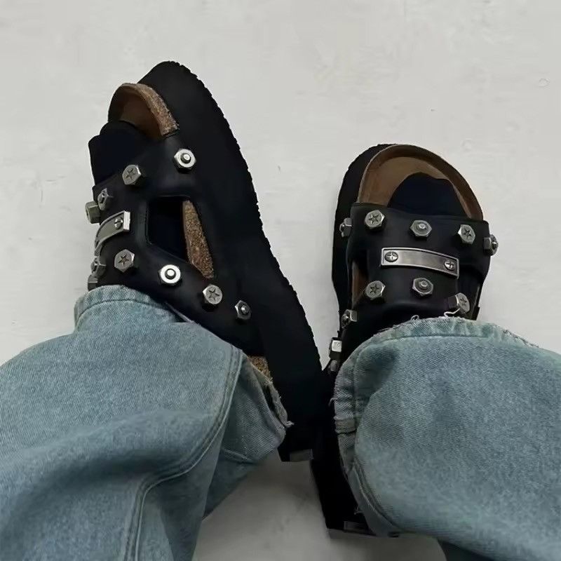 Japanese Brand Rhinestone Gothic Punk Leather Studded Sandals Slippers Size US 9 / IT 39 - 4 Thumbnail