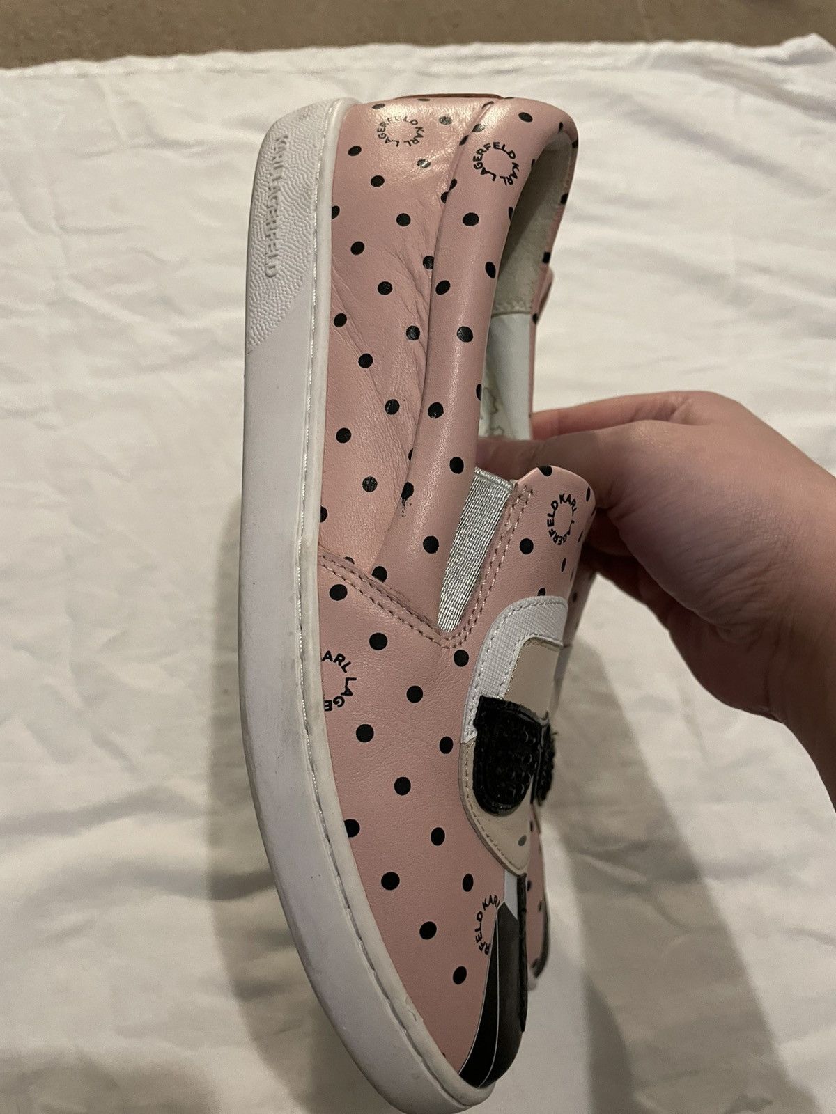 Karl Lagerfeld Karl Lagerfeld Polka Dot leather slip-on sneakers in pink Size US 7.5 / IT 37.5 - 2 Thumbnail