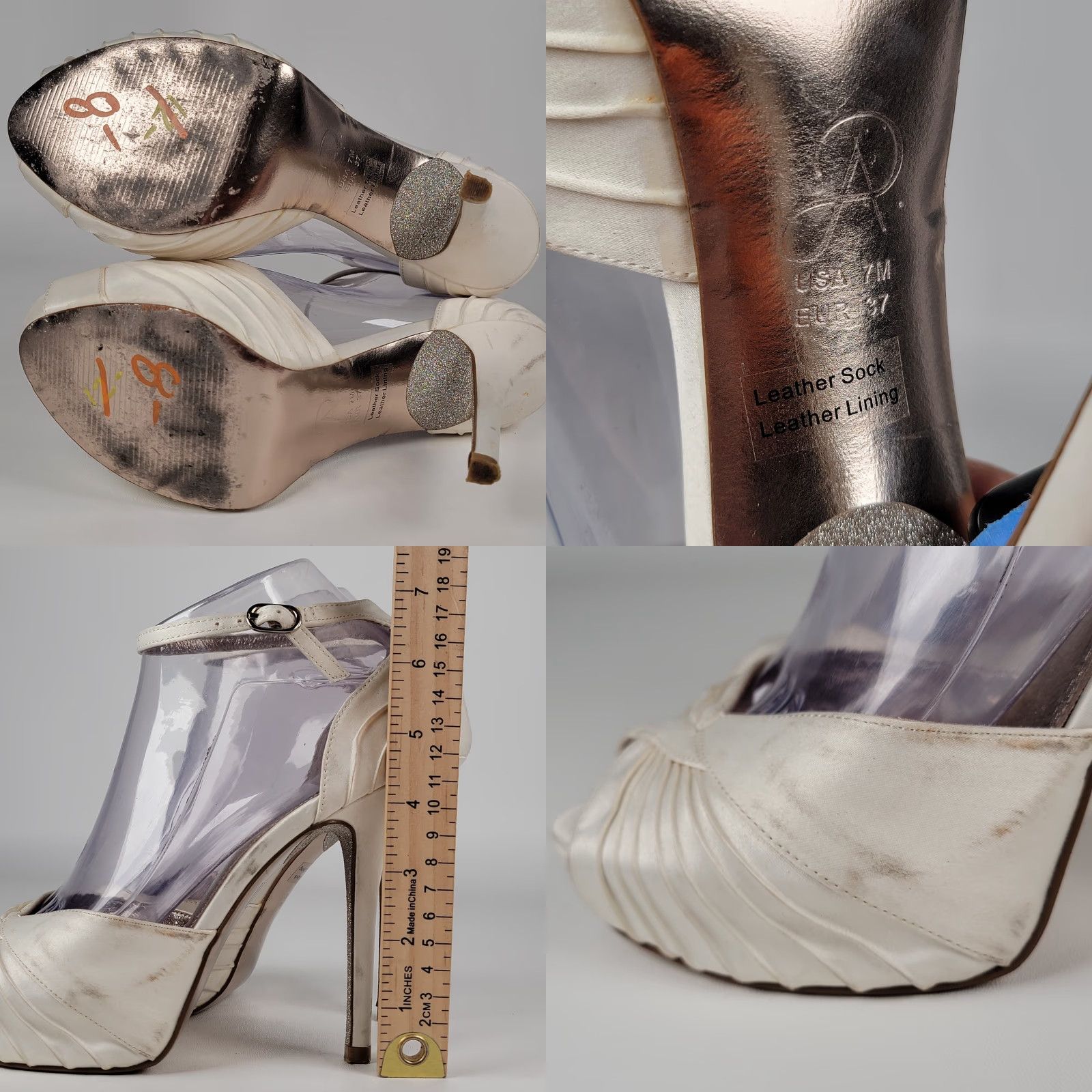 Adrianna Papell Adrianna Papell Women's Samoa Pump US 7 M Ivory Satin Peep Toe Stiletto Buckle Adjustable Strap Size US 7 / IT 37 - 8 Thumbnail