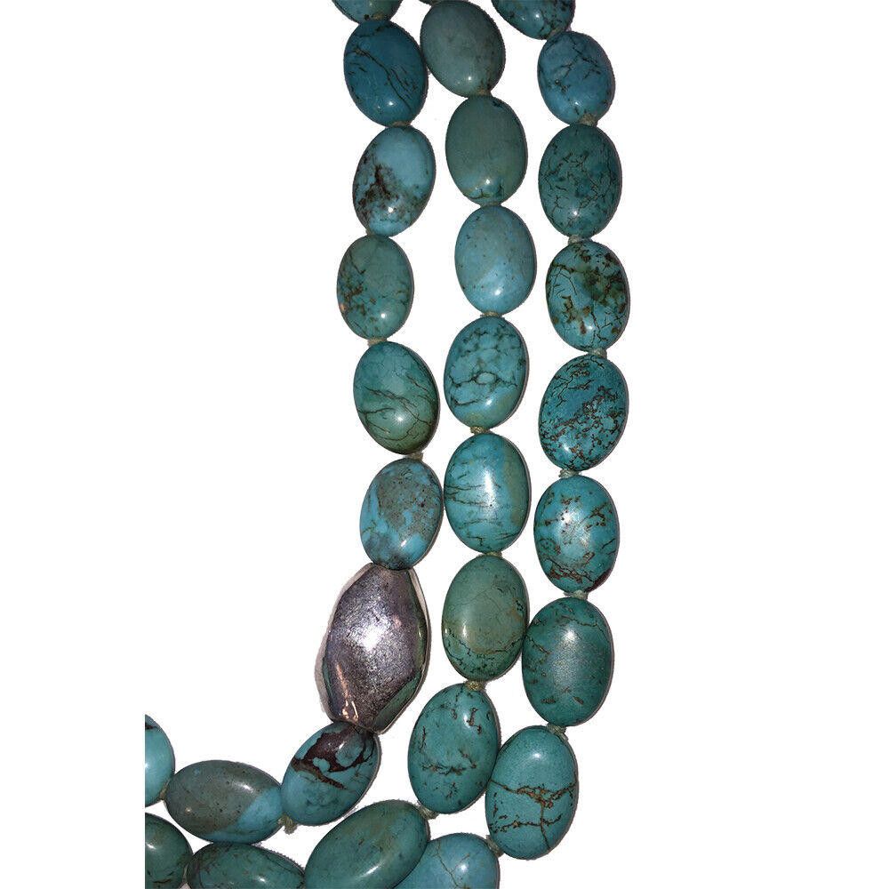 Handmade Triple Strand Turquoise Bead Necklace Silver Plated Beads Size ONE SIZE - 3 Thumbnail