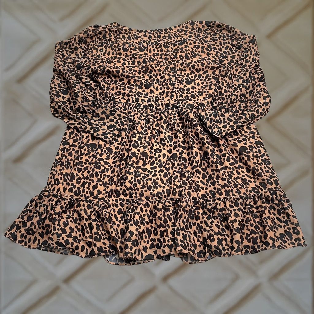 Lulus Lulus Leopard Mini Short Dress Womens Small Brown Black Animal Print Ruffle Puff Dress Size 28" / US 6 / IT 42 - 1 Thumbnail