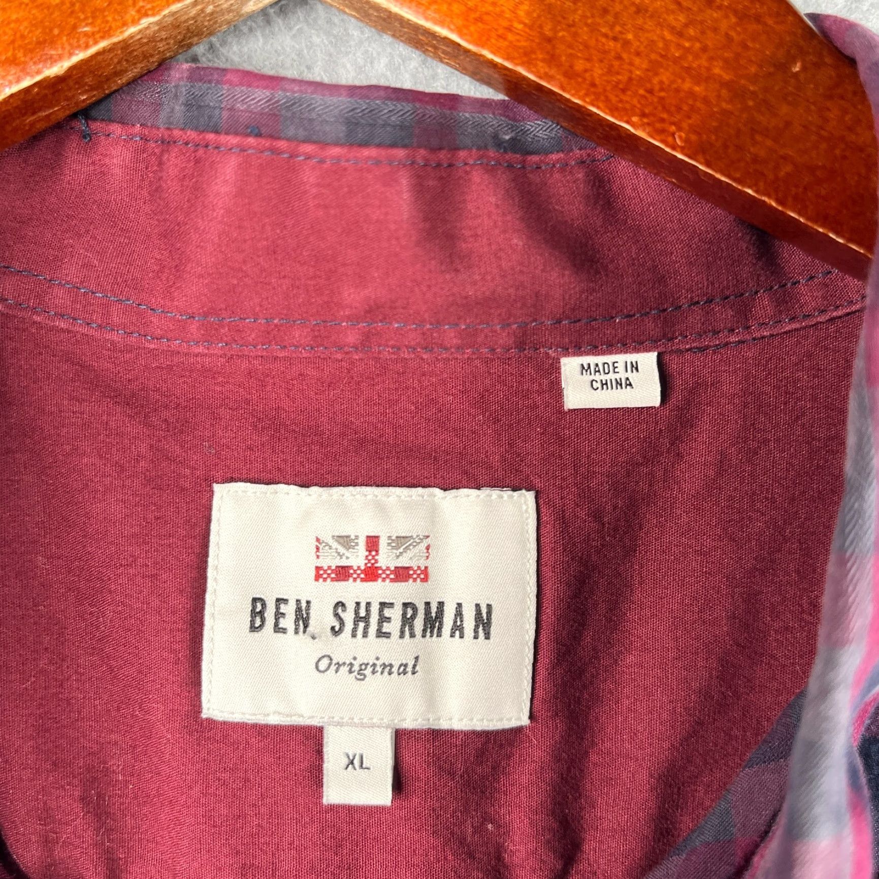 Ben Sherman Ben Sherman Shirt Mens XL Burgundy CHeck Flip Cuff Casual Button Up Long Sleeve Size US XL / EU 56 / 4 - 4 Thumbnail
