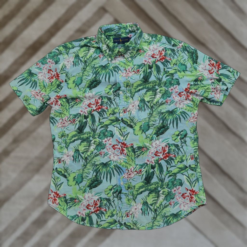 Ralph Lauren Ralph Lauren Shirt Mens Large Green Blue Hawaiian Floral Button Up Slim Fit Size US L / EU 52-54 / 3 - 1 Thumbnail