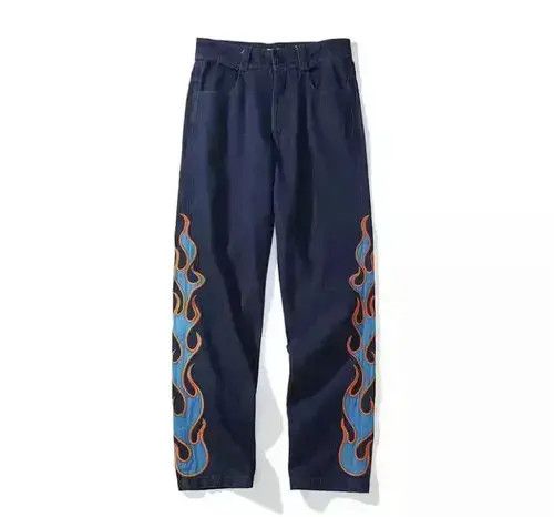 Japanese Brand VIBE Graphic Printed Flame Denim Jeans Size US 33 - 7 Thumbnail