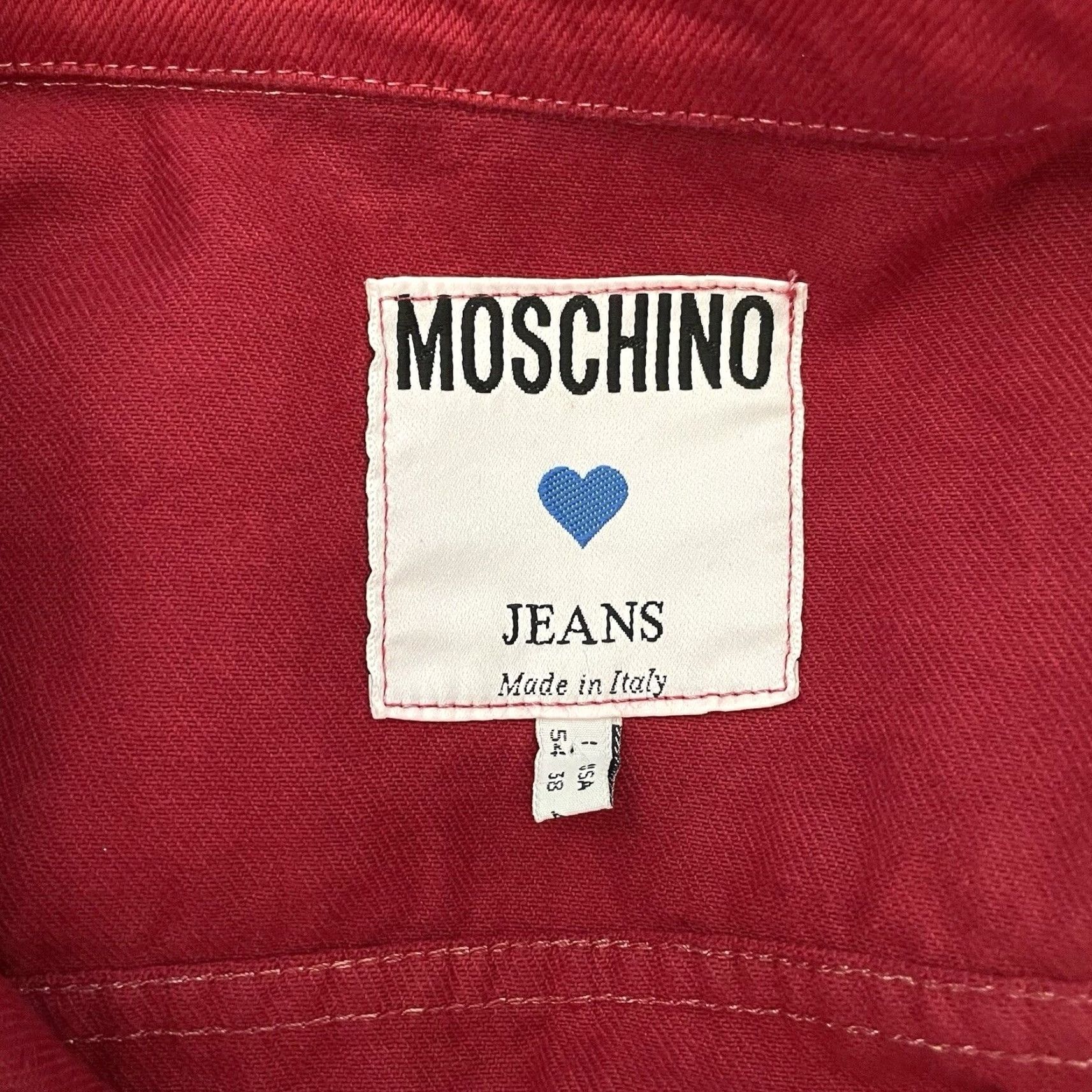 Moschino VINTAGE Moschino Jeans Red Denim Jean Jacket Trucker US 38 / IT 54 Womens Jacket L Cotton Logo 90s Button Front Pockets Size 36" / US 14 / IT 50 - 6 Thumbnail