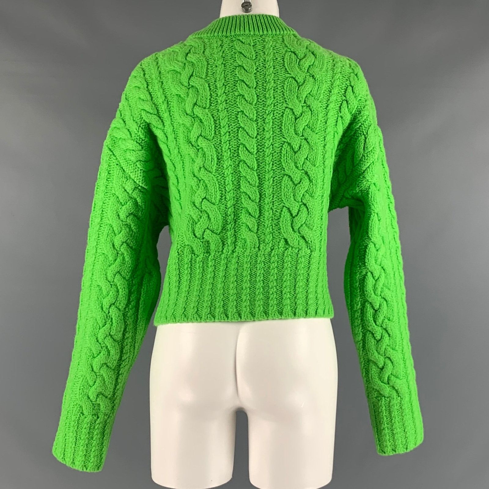 AMI AMI Size M Green Wool Cable Knit Cropped Sweater Size M / US 6-8 / IT 42-44 - 3 Thumbnail