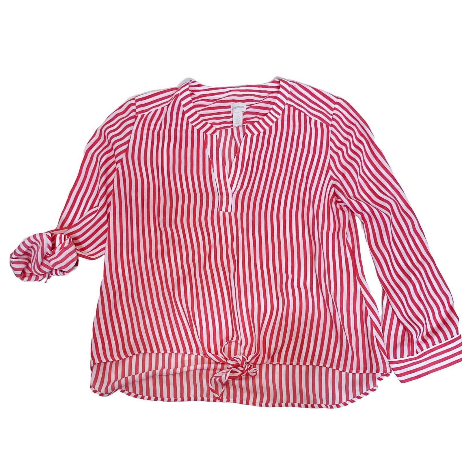 Chicos Chicos Blouse Womens Size 2 Large Coral White Stripe Size L / US 10 / IT 46 - 10 Thumbnail
