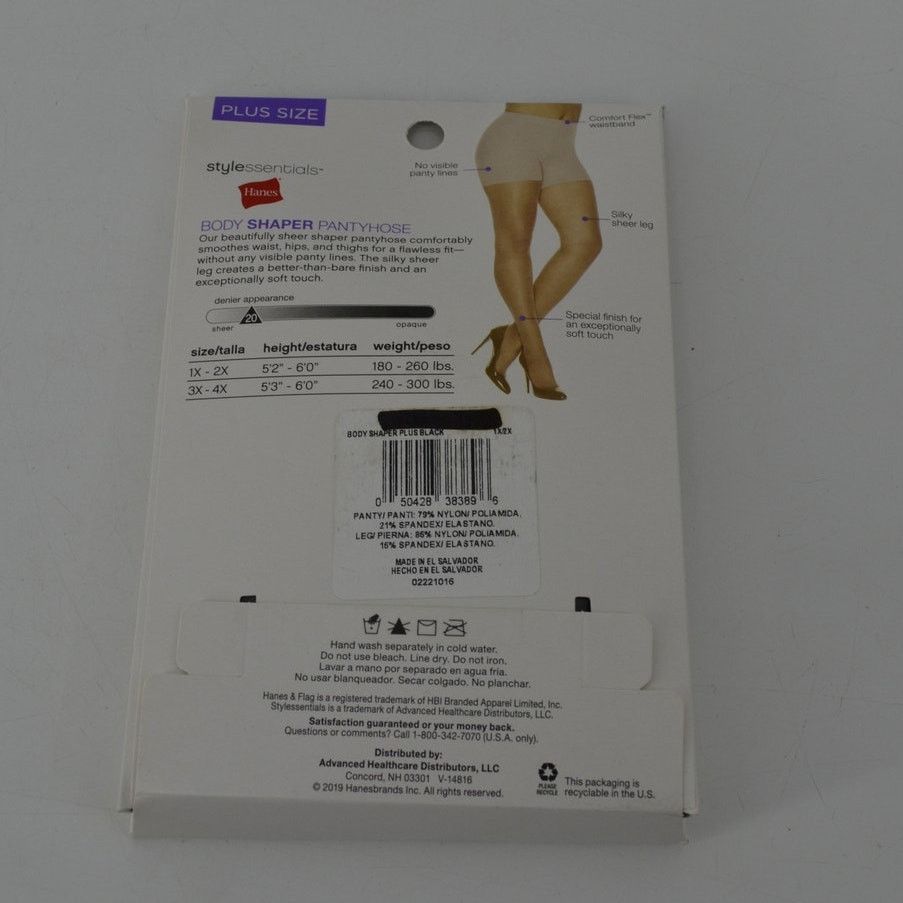 Hanes Hanes Body Shaper Pantyhose Silky Sheer Leg 1x/2x Black Plus Size ONE SIZE - 4 Thumbnail