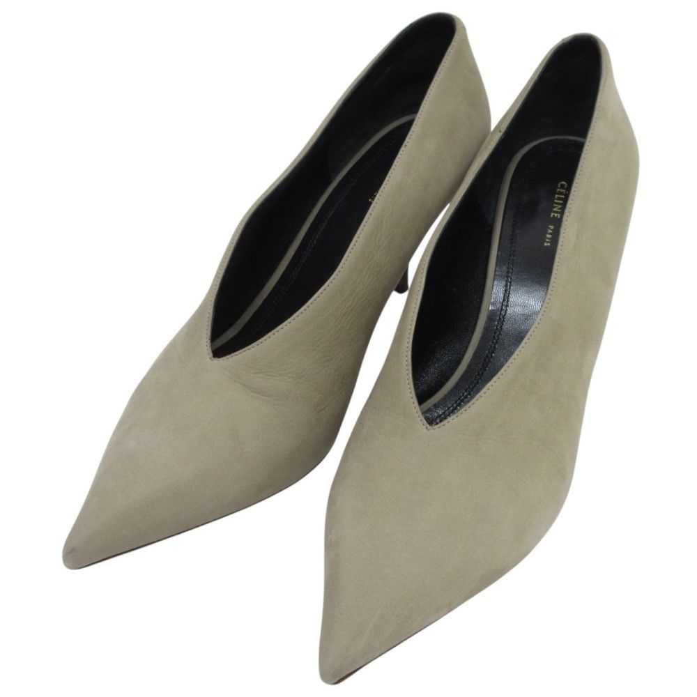 Celine Celine V Cut Pointed Toe Pumps Leather Shoes