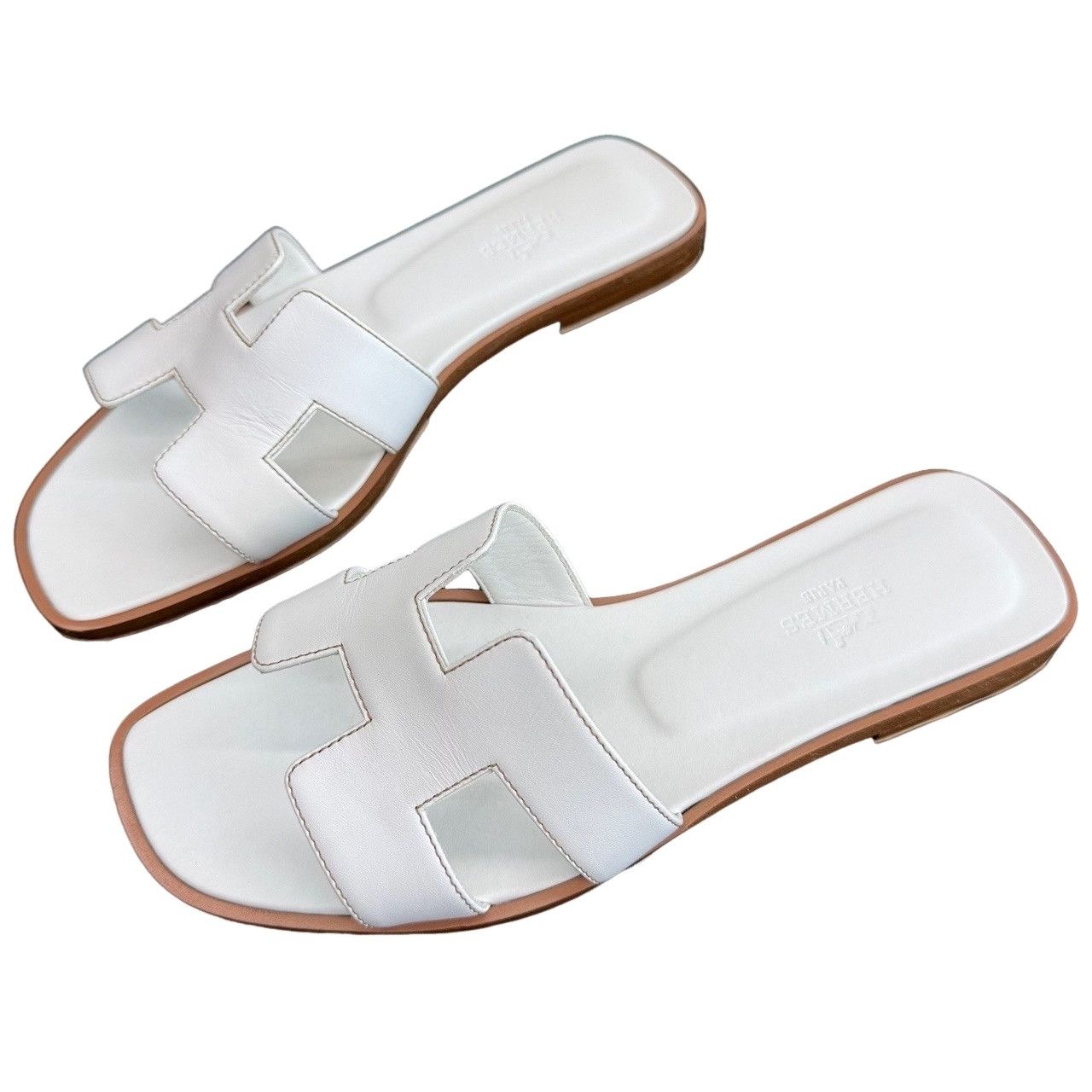 Hermes Hermes White Leather Oran Sandals Size 37.5 Size US 7.5 / IT 37.5 - 1 Thumbnail