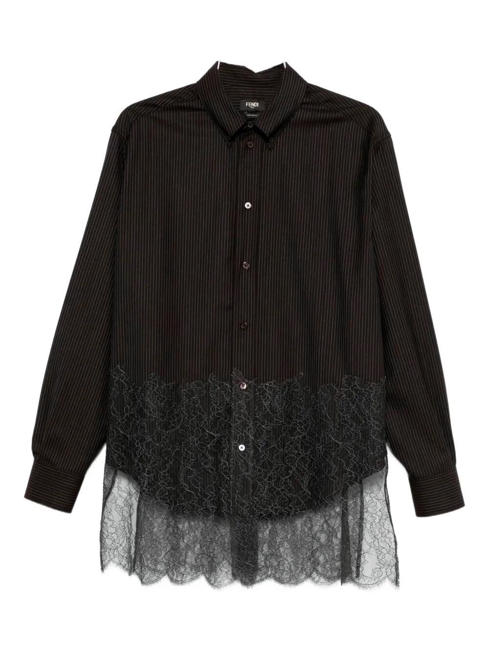 Fendi Wool Shirt With Stripes And Lace Size US S / EU 44-46 / 1 - 1 Thumbnail