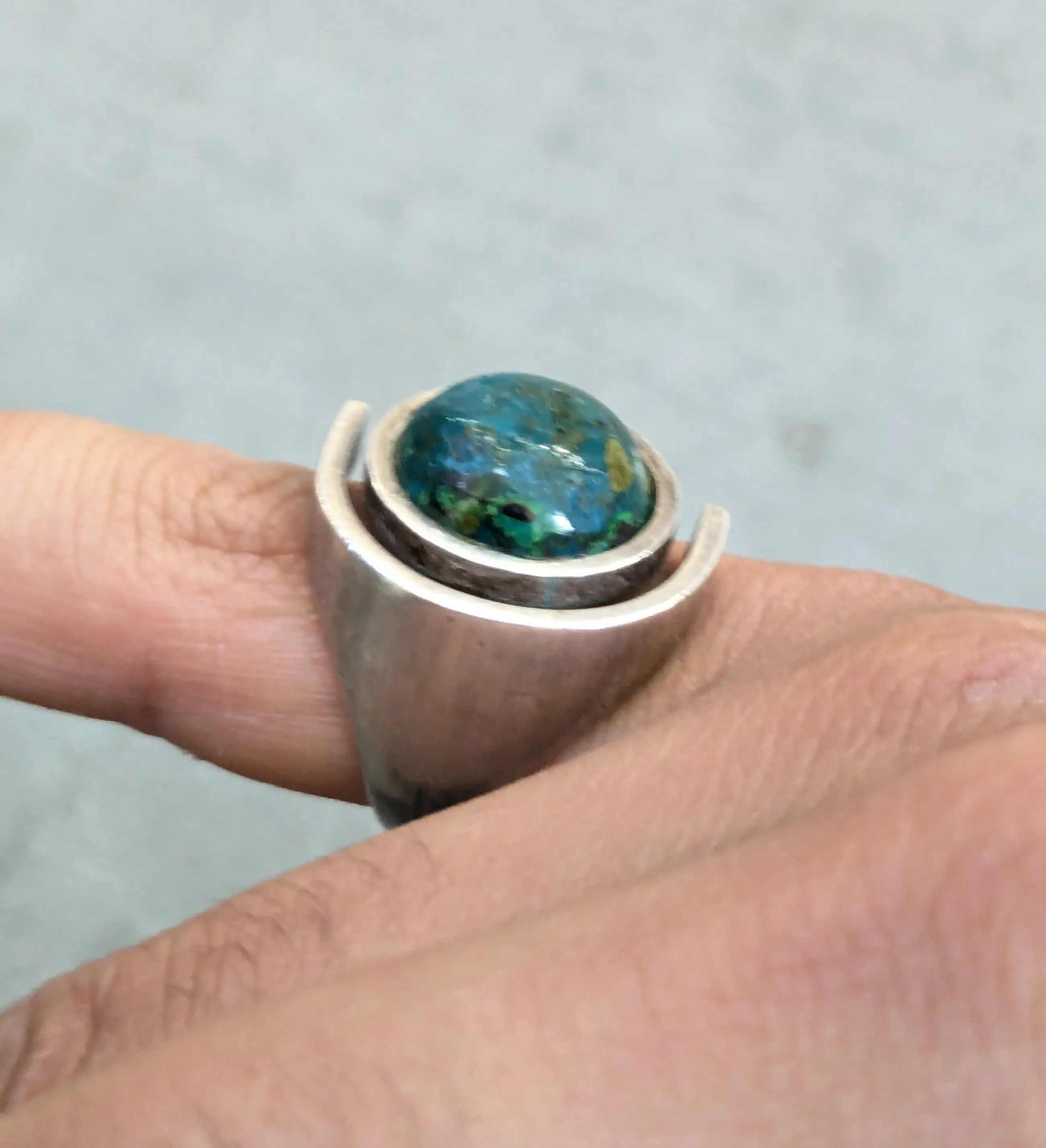 Jewelry Vintage Sterling Silver Ring Chrysocolla Size 7 Modern Size ONE SIZE - 14 Thumbnail
