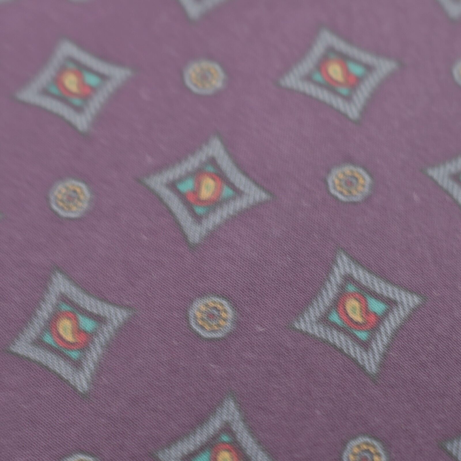 Designer Damon Purple Geometric Paisley Print Short Silk Tie Size ONE SIZE - 2 Thumbnail