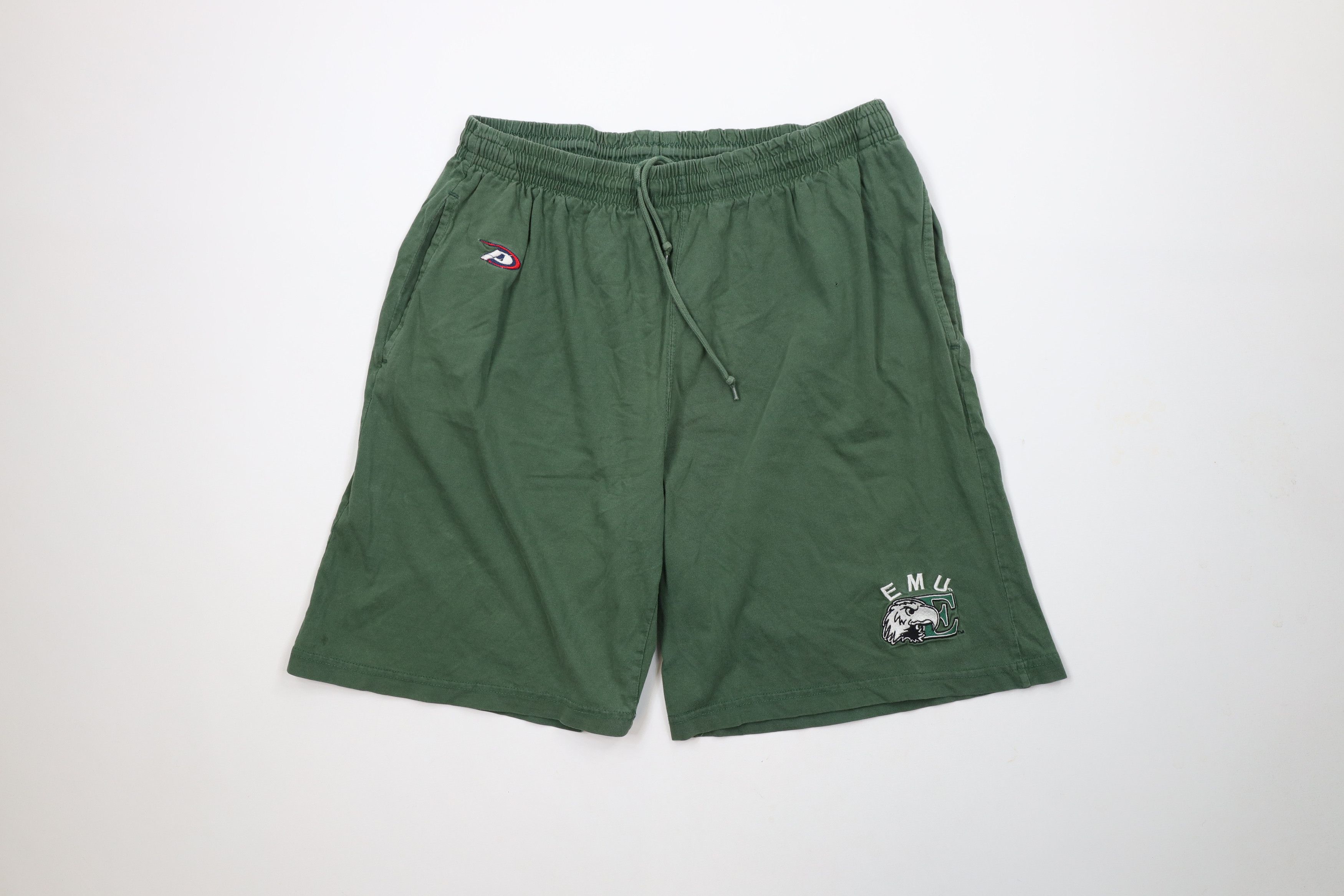 Vintage Vintage 90s Faded Eastern Michigan University Shorts Green Size US 34 / EU 50 - 1 Thumbnail