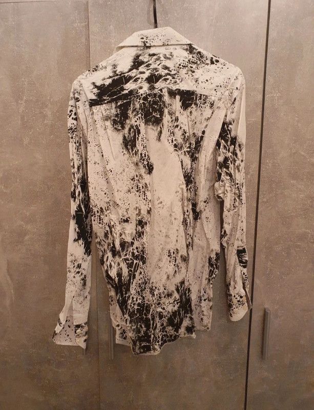 Vintage Asymmetric Drawing Shirt Overprint Goth Noir Button Up L Size US L / EU 52-54 / 3 - 1 Thumbnail