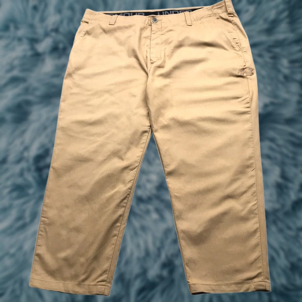 Under Armour Under Armour Chino Pants Mens 40x25 Pockets Baggy Logo Brown Shirt Trouser Pants, Button Zip, Straight, Regular Fit, Casual, Brown, 40x25 Size US 40 / EU 56 - 1 Thumbnail