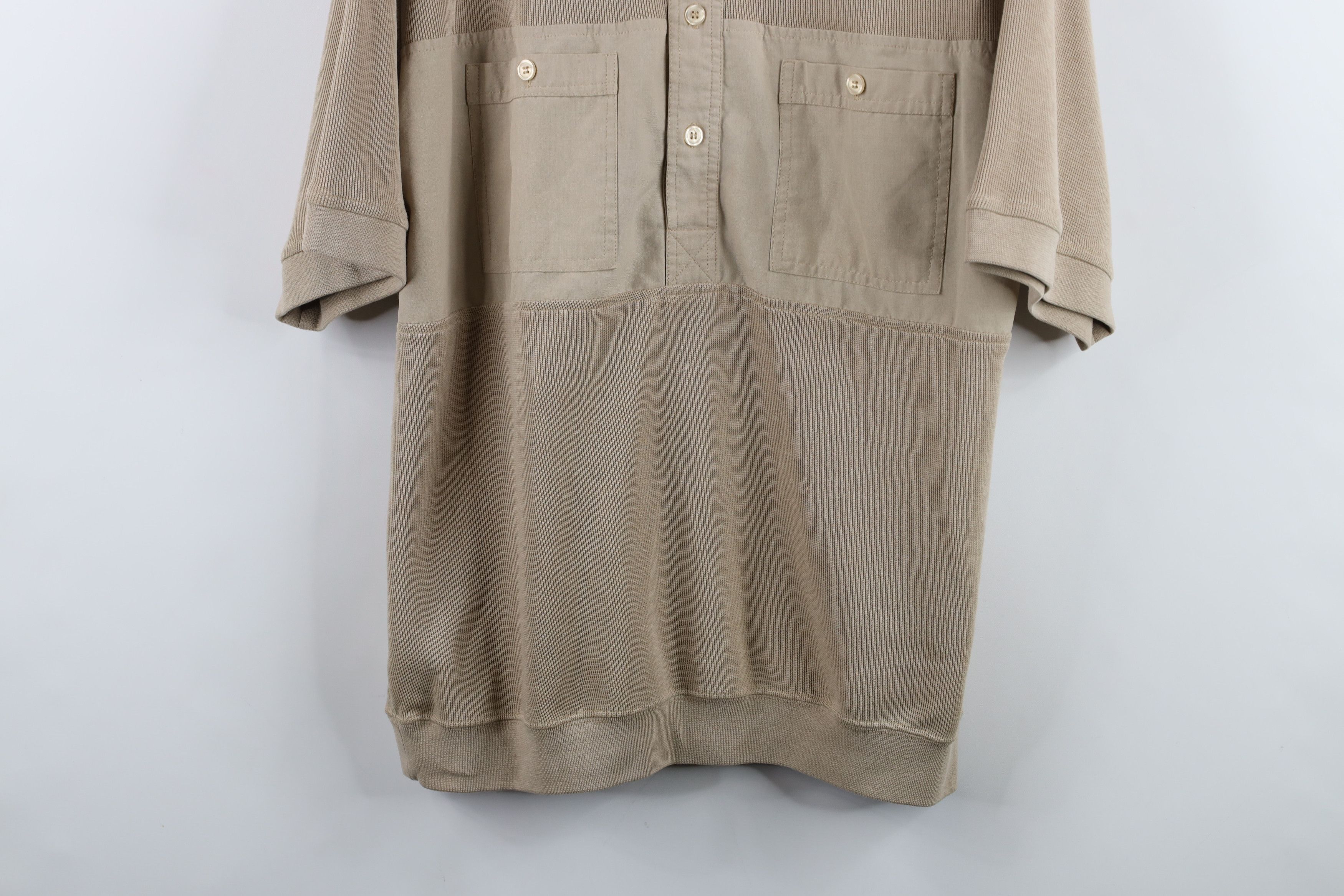 Vintage Vintage 90s Streetwear Ribbed Knit Pullover Polo Shirt Beige Size US L / EU 52-54 / 3 - 3 Thumbnail